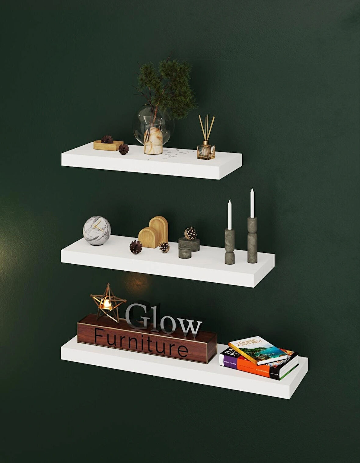 Glow Furniture Çizgi Uçan Duvar Rafı Beyaz