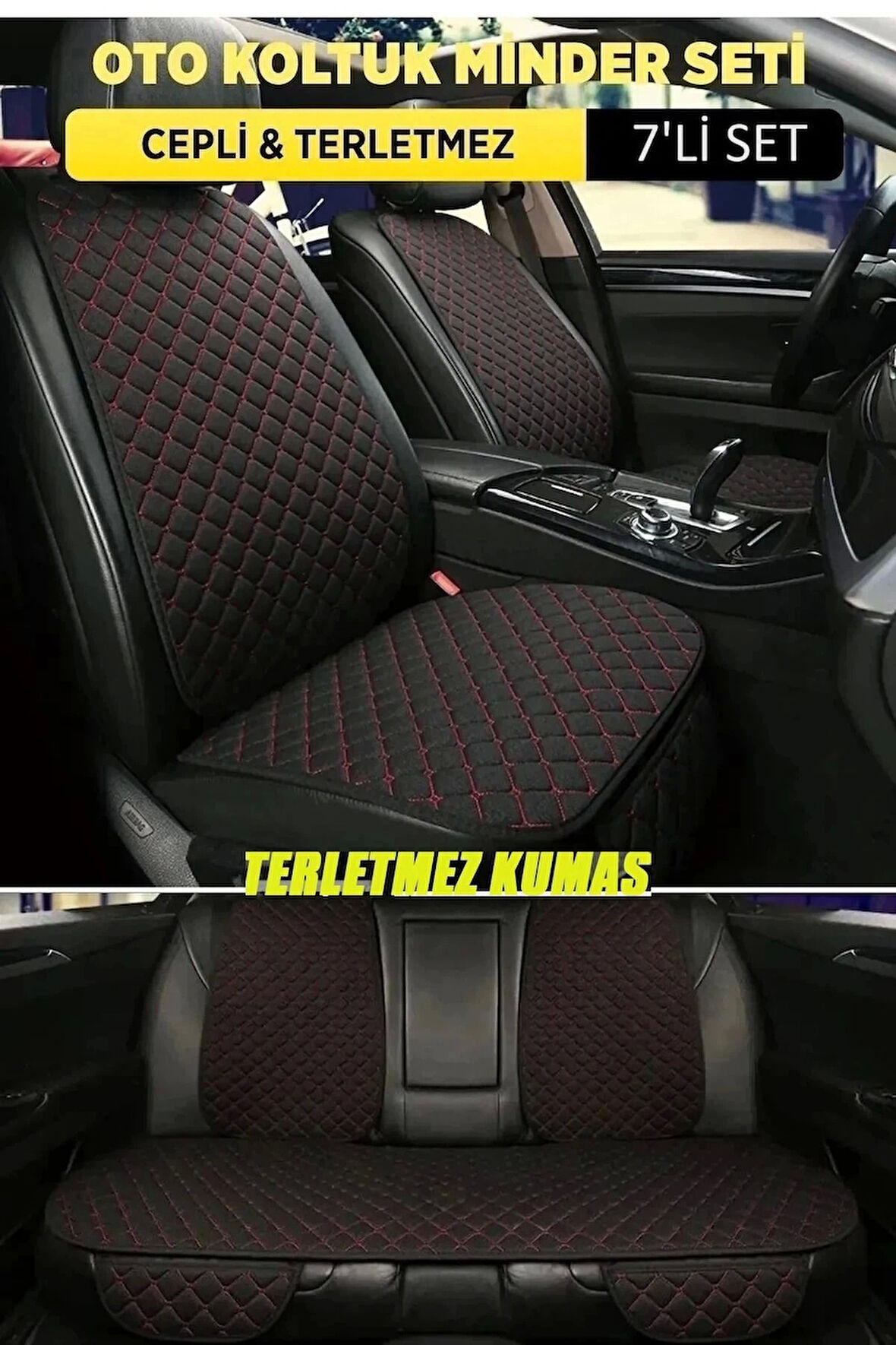 Seat Leon Uyumlu Terletmez Kumaş MinTerletmez Kumaş 7 Parça Full Takım siyah-kırmızı