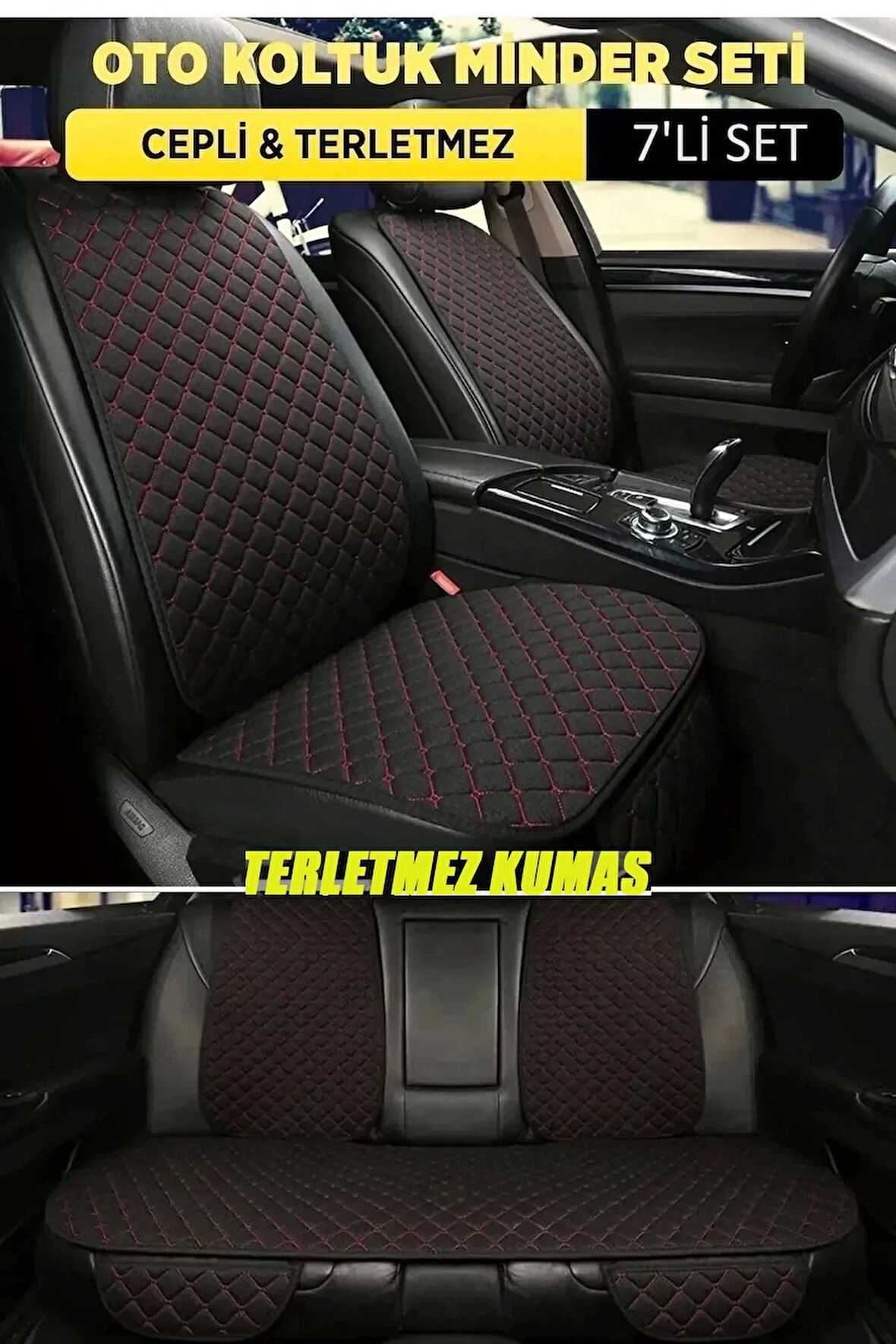 Audi A4 Terletmez Kumaş MinTerletmez Kumaş 7 Parça Full Takım siyah-kırmızı