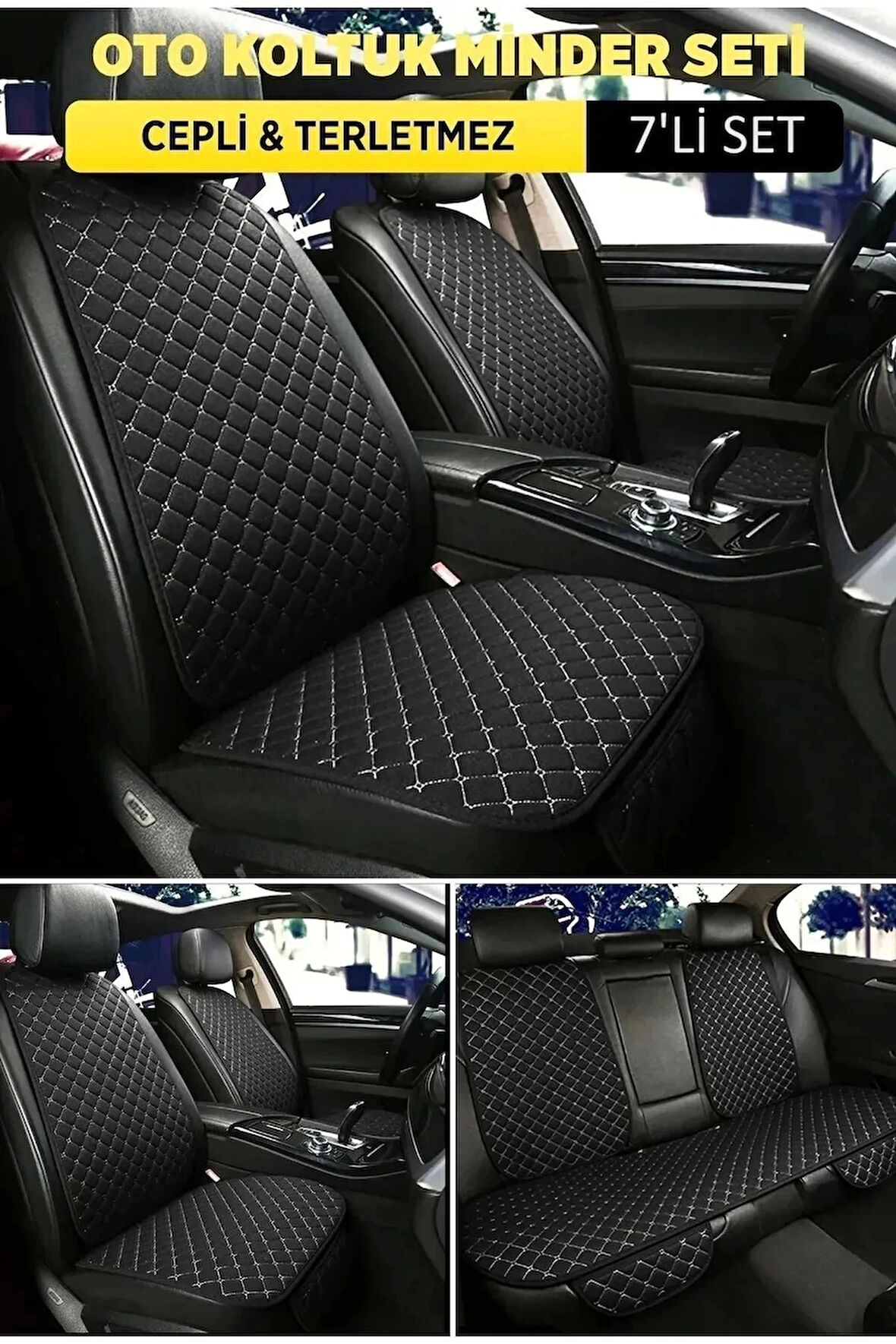 Chery TIGGO8 PRO Uyumlu Terletmez Kumaş MinTerletmez Kumaş 7 Parça Full Takım siyah-beyaz