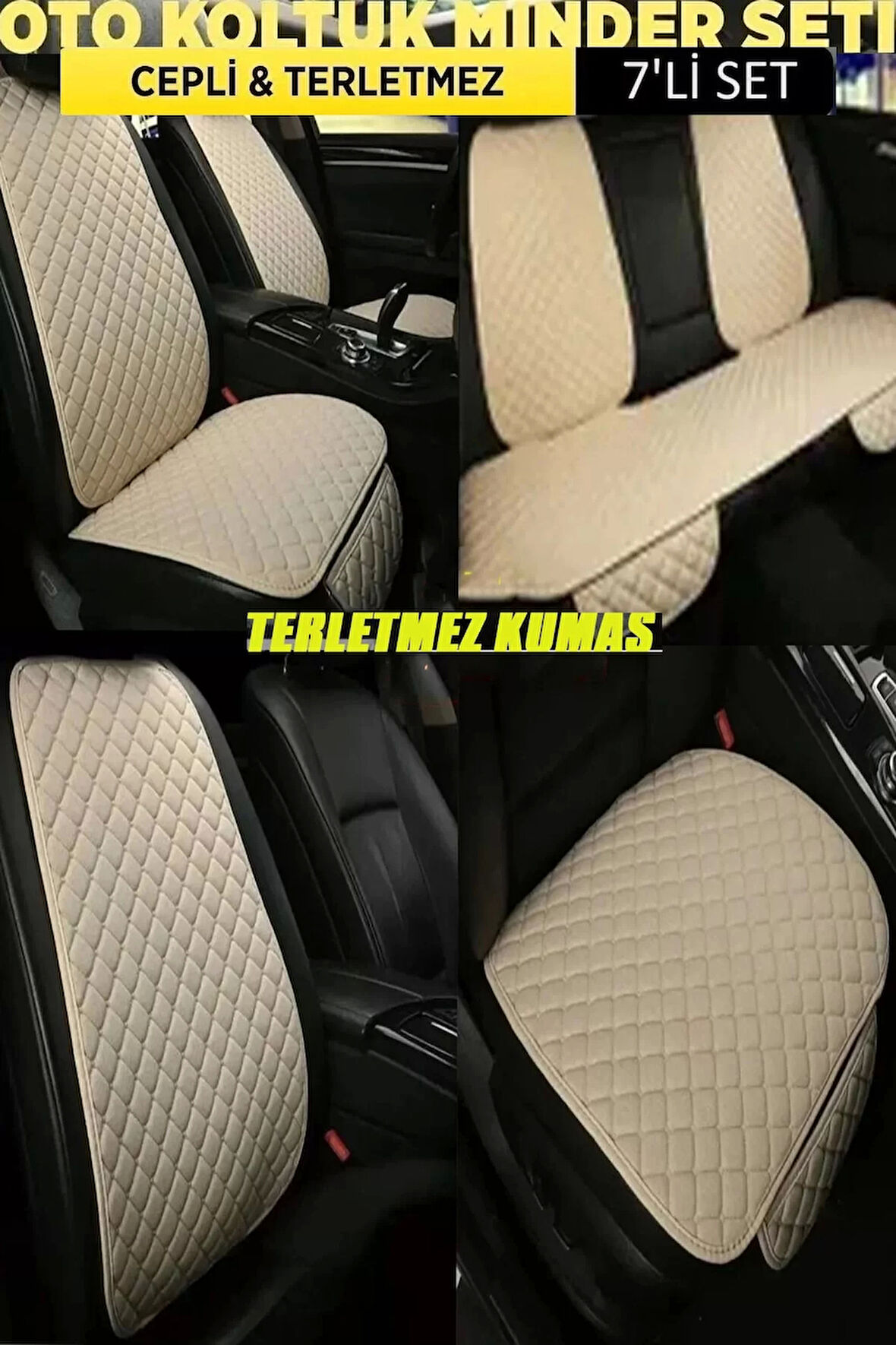 Ford Focus Terletmez Kumaş MinTerletmez Kumaş 7 Parça Ön Ve Arka Oturak Sırt Dayama Minder Bej-bej