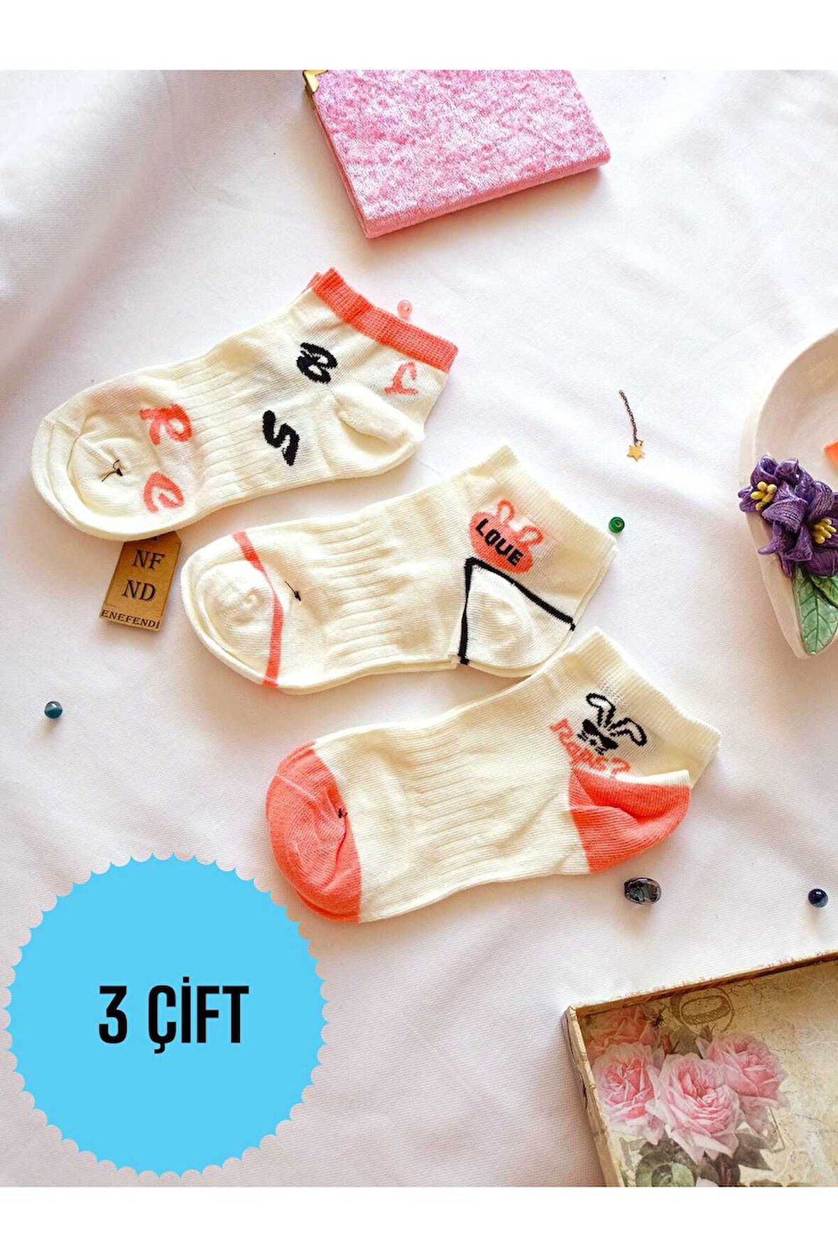 3 ÇİFT PATİK ÇORAP BURUN DİKİŞSİZ YUMUŞAK PAMUKLU KISA KONÇ DESENLİ KADIN ÇORABI 36-40