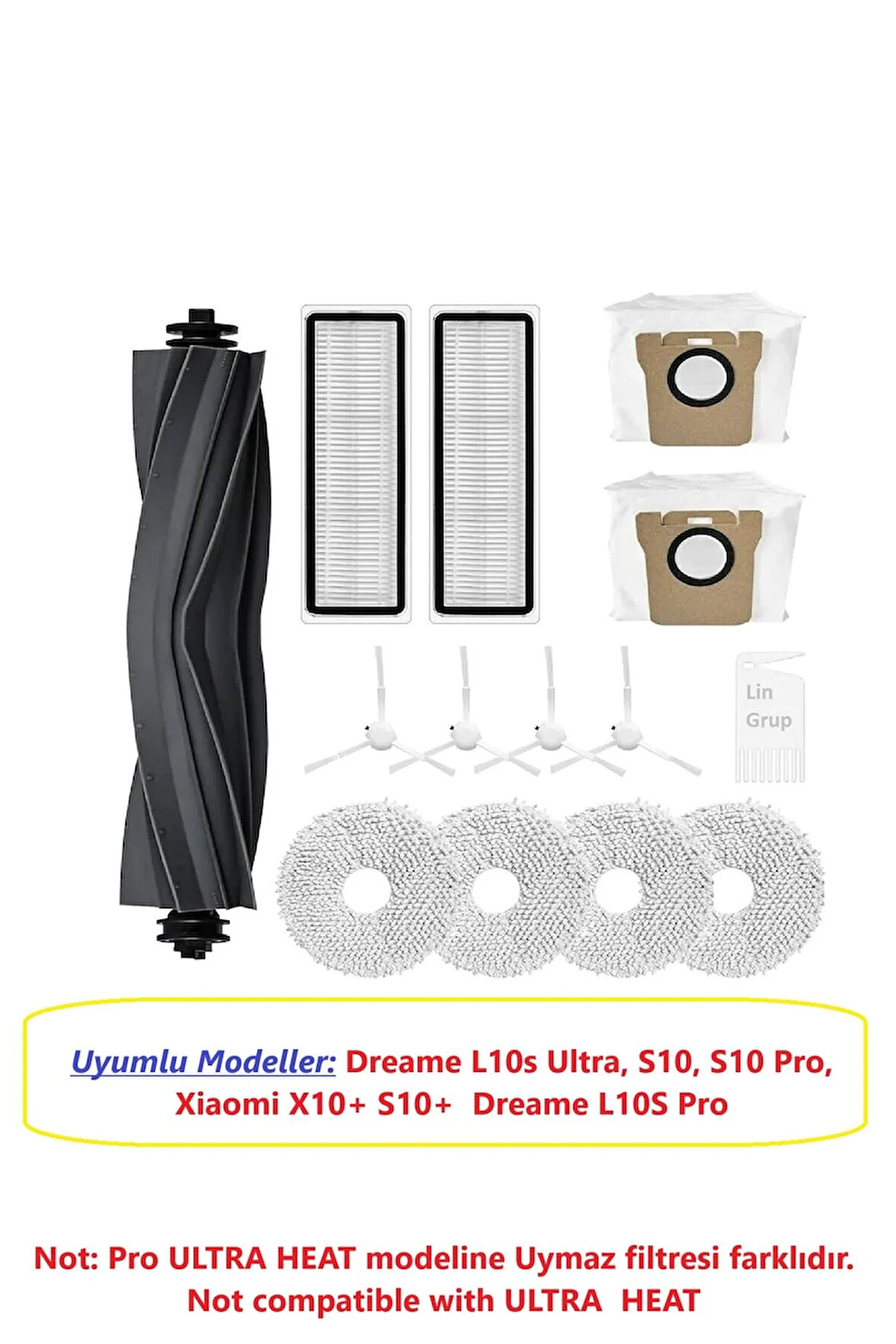 Dreame L10s Ultra, S10, S10 Pro, X10+ Robot Vacuum Cleaner Yedek Filtre Fırça Paspas Uyumlu
