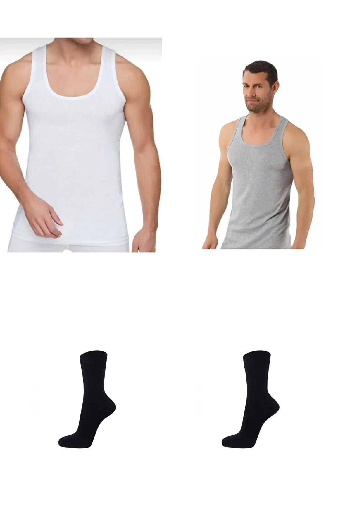 Erkek Pamuklu Atlet 12'li 2 Adet Çorap