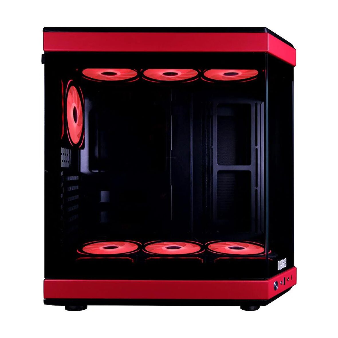 Dragos North 7x RGB Fan USB 3.0 + Type C Atx Mid Tower Panoramik Temperli Cam Gaming Bilgisayar Kasası Kırmızı Siyah