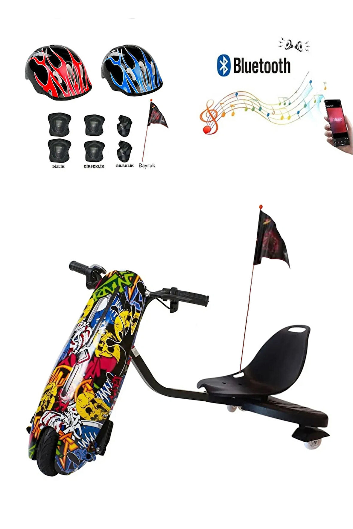 Citymate Drift Car Elektrikli Kaykay Bluetooth Dirift Kar Hoverboard Scooter Koruma Ekipmanı Hediye D01