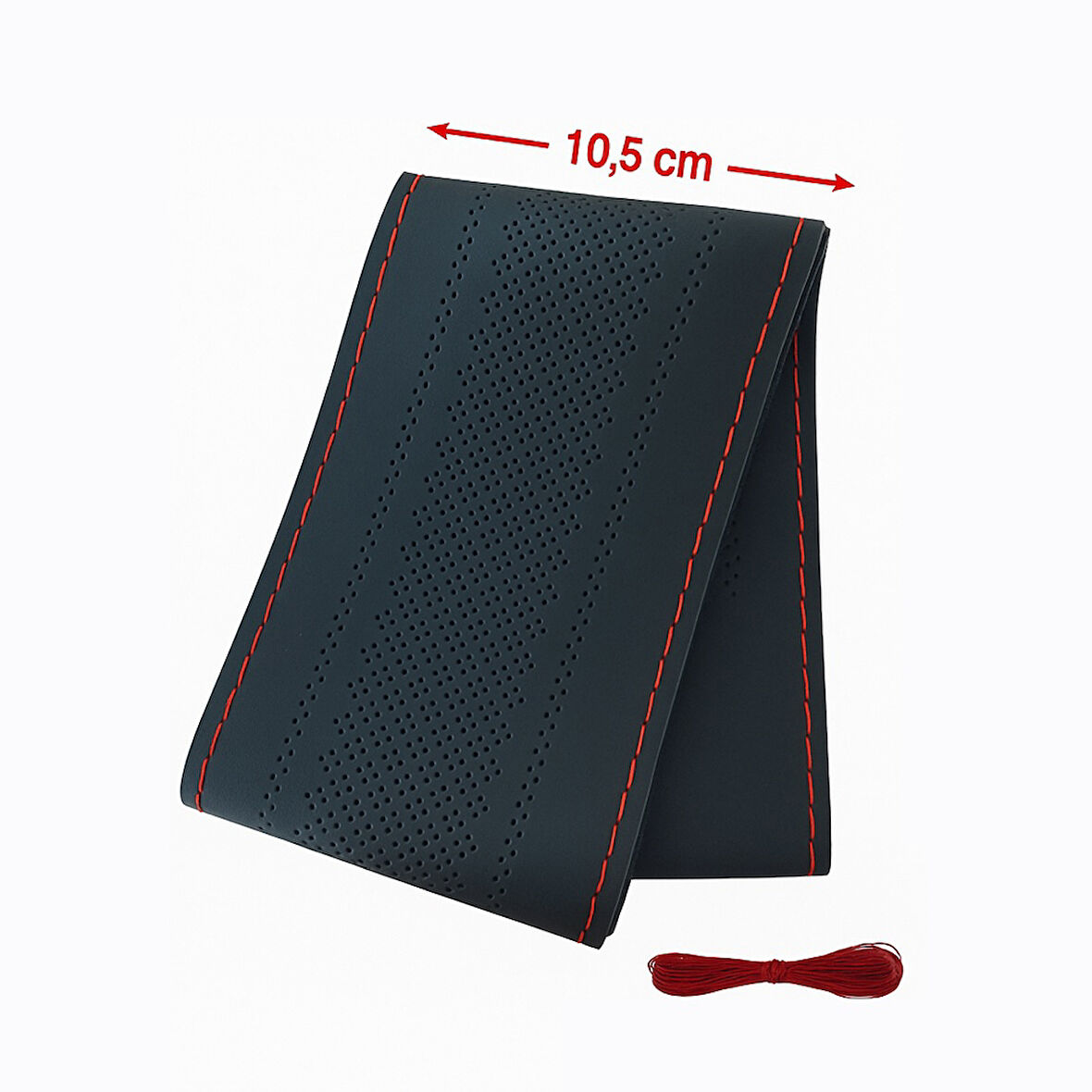 Lüx Desenli Deri Dikme Direksiyon Kılıfı 38-40cm Siyah Kırmızı Dikişli OND361