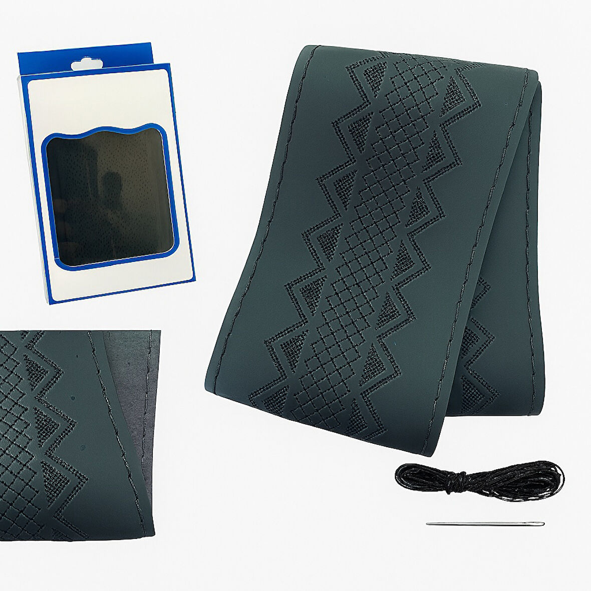 Lüx Desenli Deri Dikme Direksiyon Kılıfı 38-40cm Siyah OND362