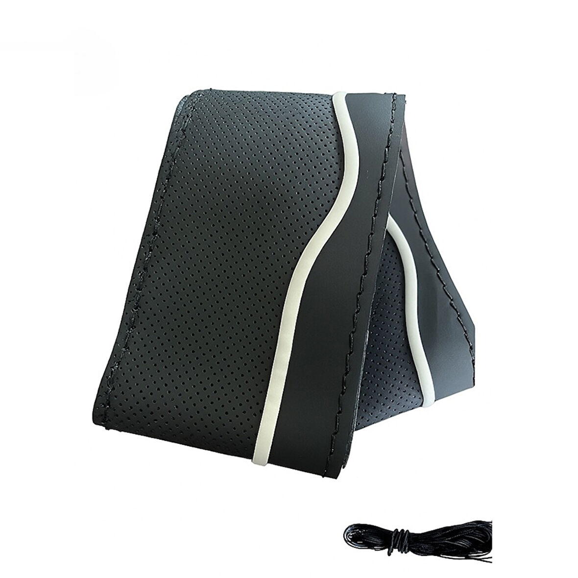 Lüx Desenli Deri Dikme Direksiyon Kılıfı 38-40cm Siyah-Beyaz Şeritli OND374