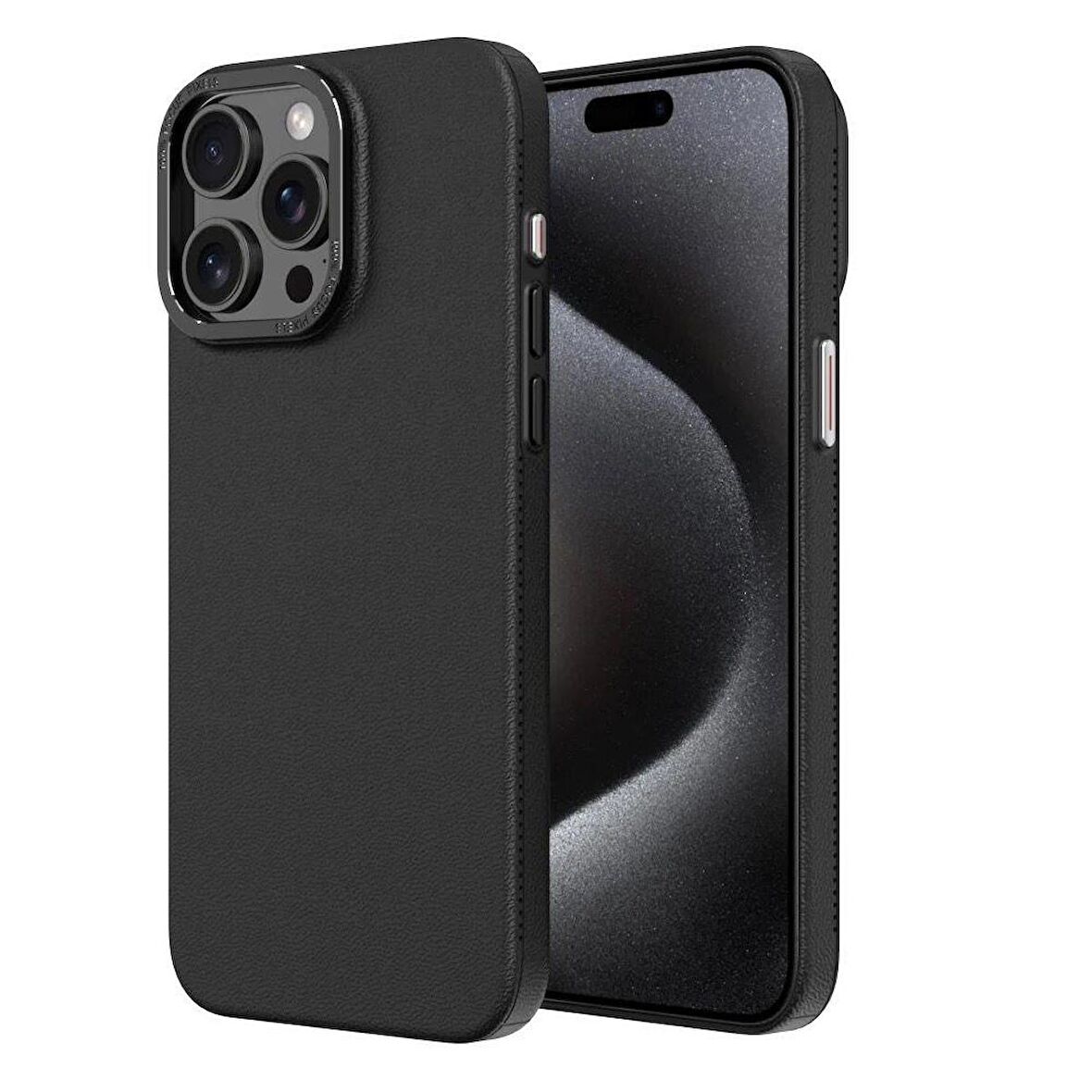 Teleplus iPhone 15 Pro Max Kılıf Suni Deri Pc Mat Dokulu Kapak