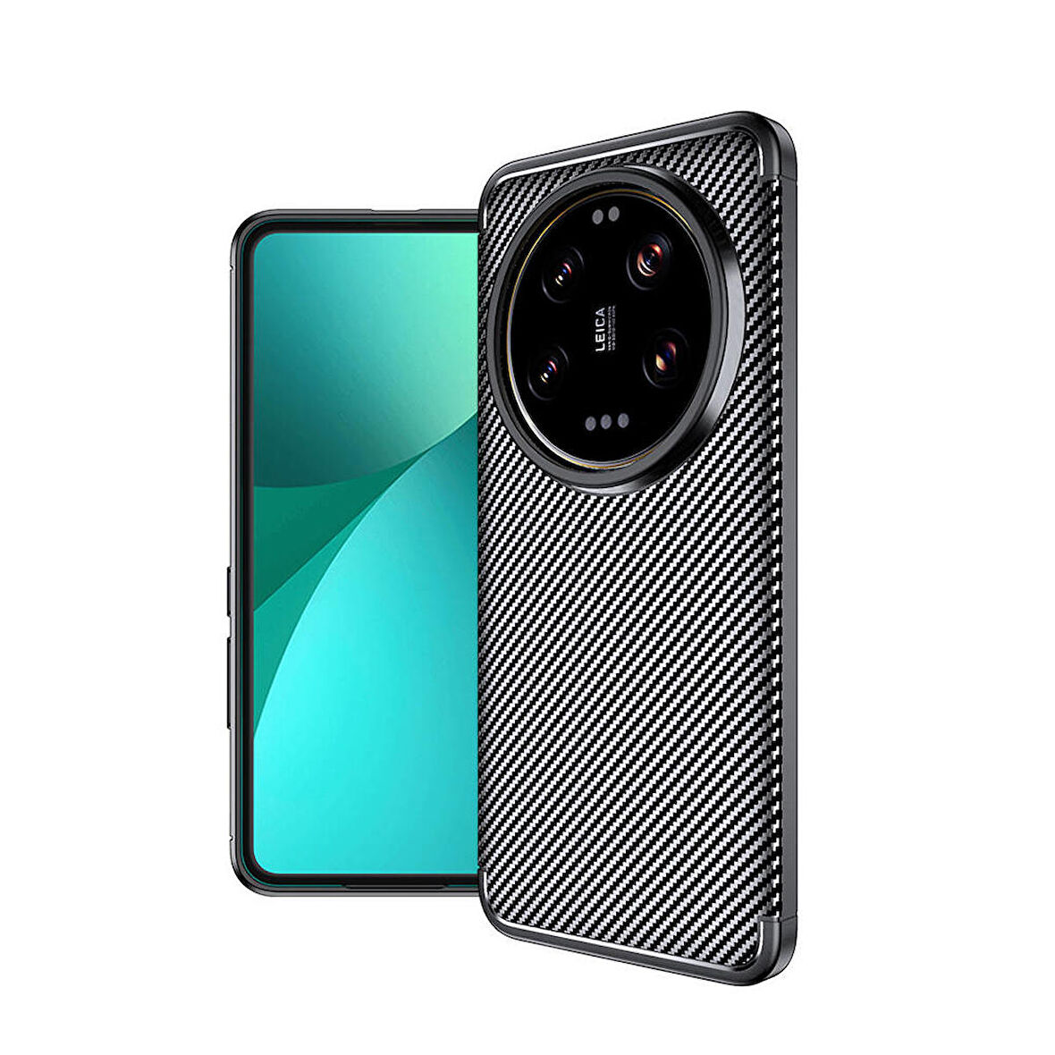 Teleplus Xiaomi Mi 14 Ultra Uyumlu Kılıf Karbon Dokulu Negro Silikon + 3d Kamera Camı