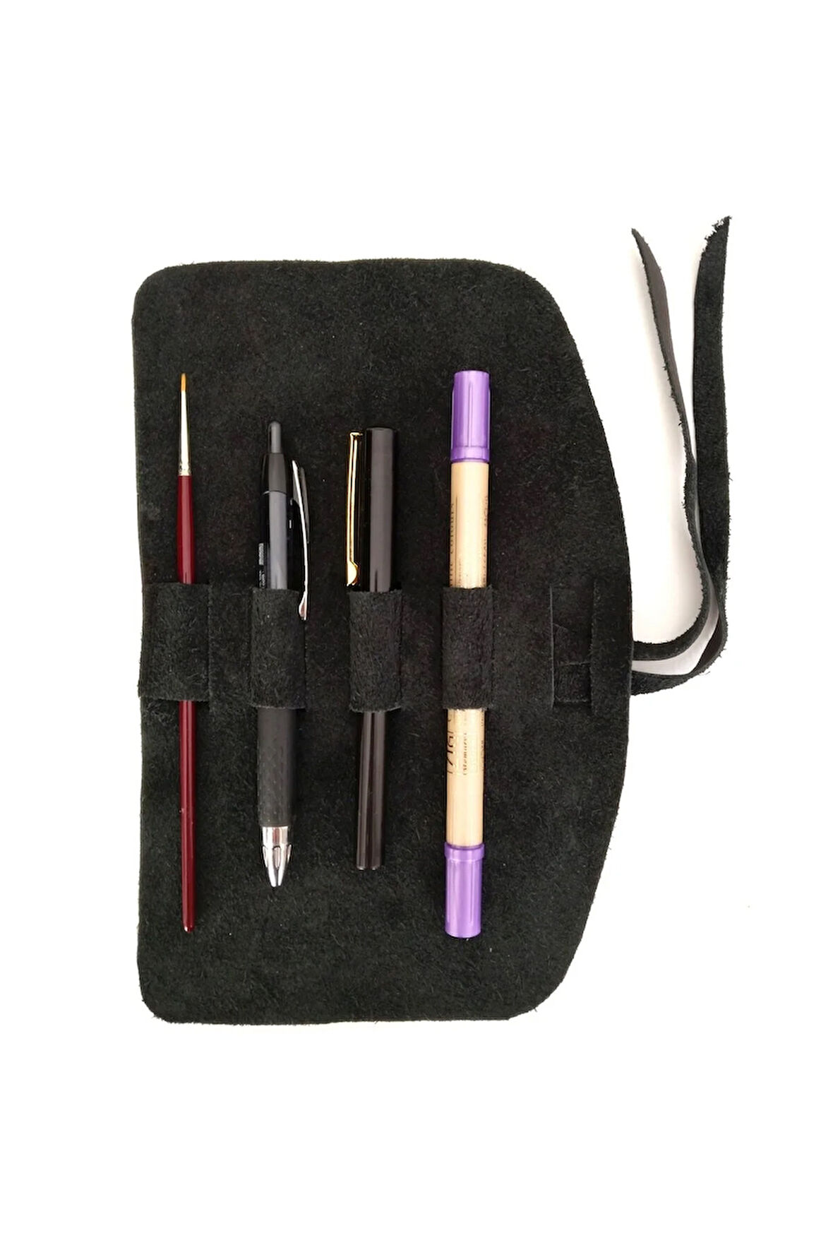 Deri Kalemlik Siyah Renk-orjinal ebru desenli 4'lü