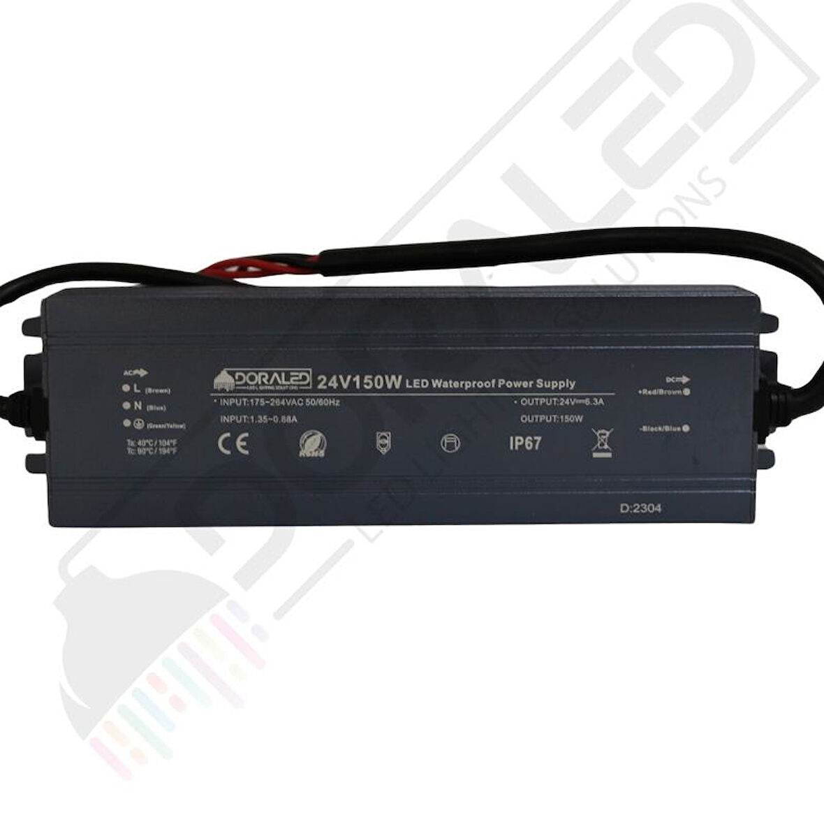 24 Volt 6,3 Amper IP67 Su Geçirmez Dış Cephe Led Adaptör 150 Watt