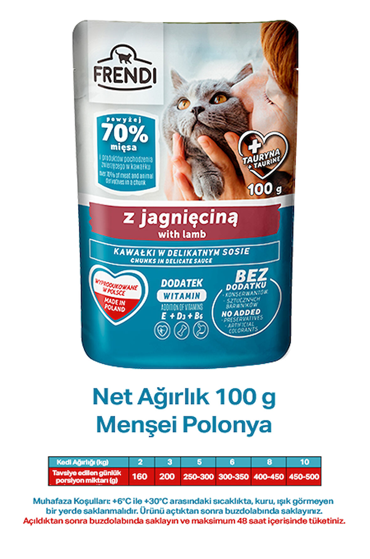 Petlovebutik Frendi Kuzulu Lezzetli Soslu 100gr* 15 ADET Kedi Yaş Maması