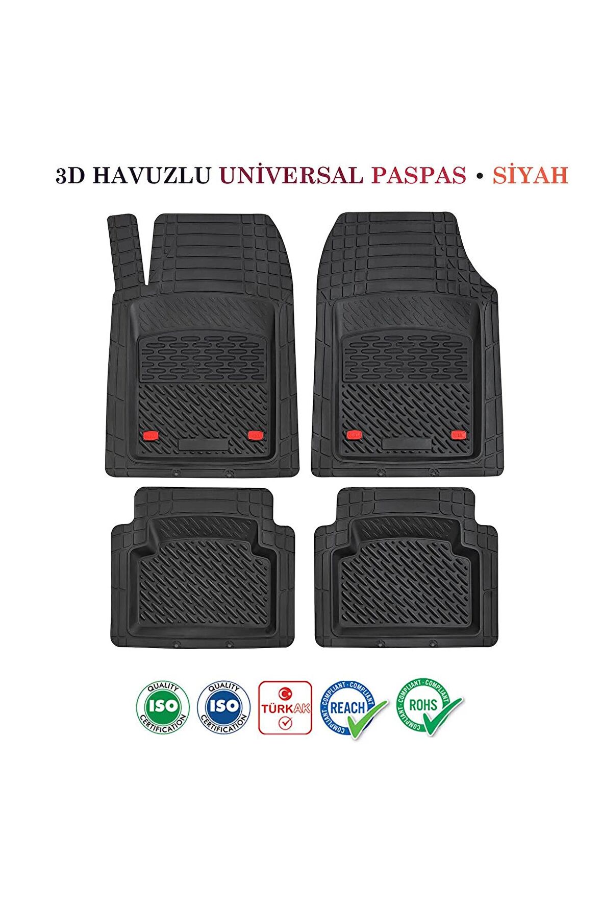 Oto Paspası 3D Havuzlu Universal Kesilebilir 5 Parça Siyah