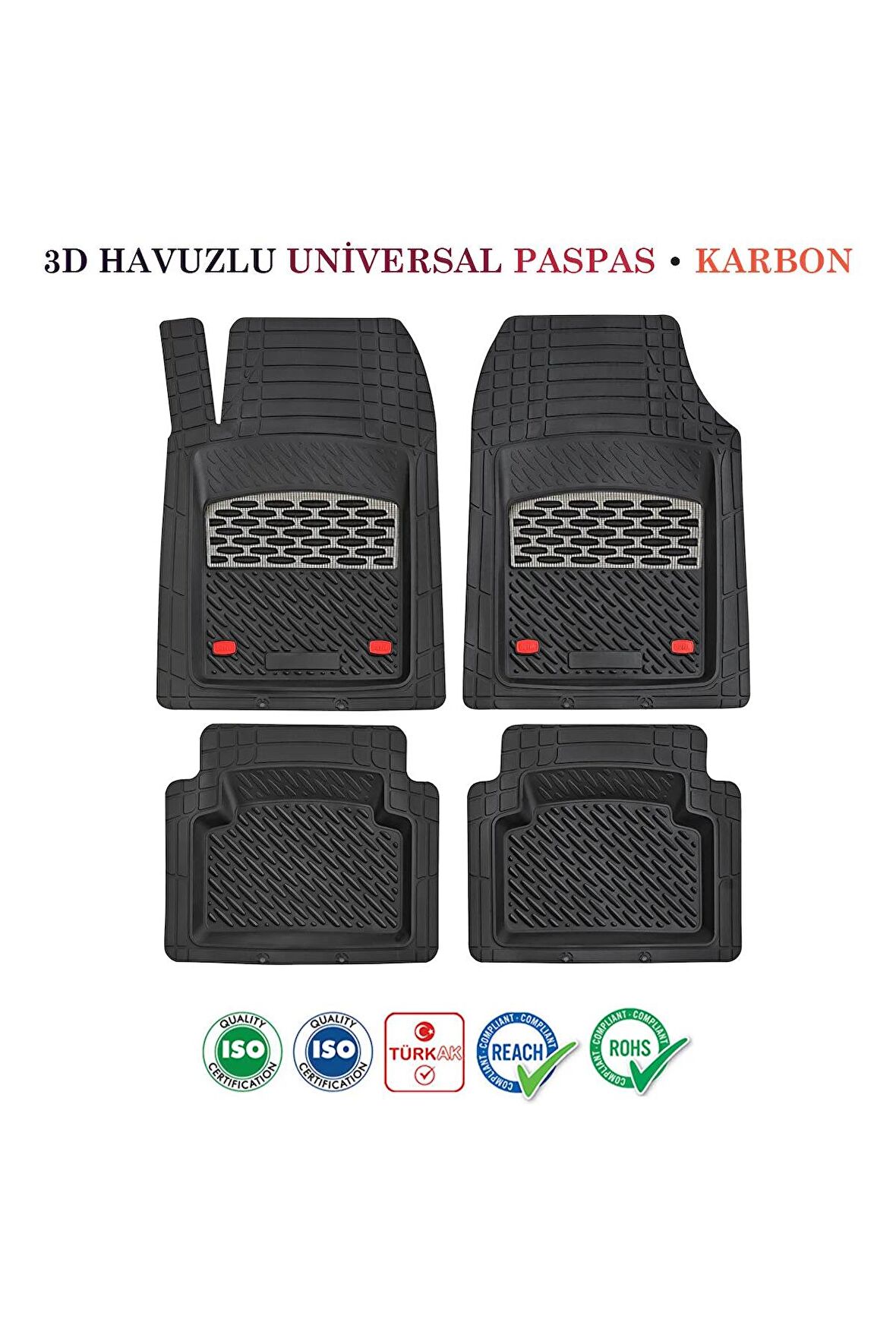 Oto Paspası 3D Havuzlu Universal Kesilebilir 5 Parça Siyah Krom Karbon