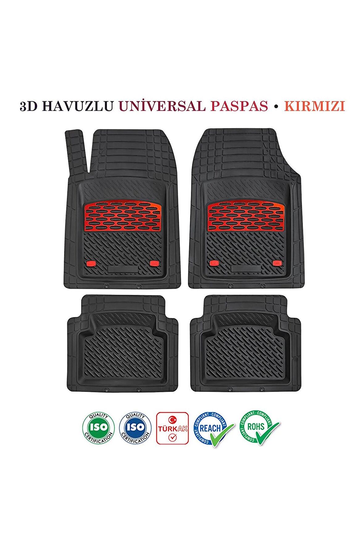 Oto Paspası 3D Havuzlu Universal Kesilebilir 5 Parça Siyah Krom Kırmızı