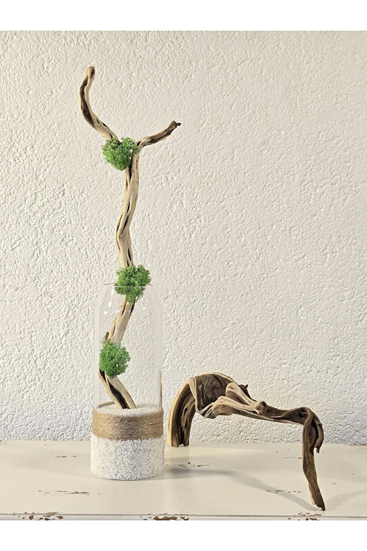 Şık El Yapımı Doğal Ahşap ve Cam Dekoratif Obje Ev Ofis Masa Üstü Hediyesi