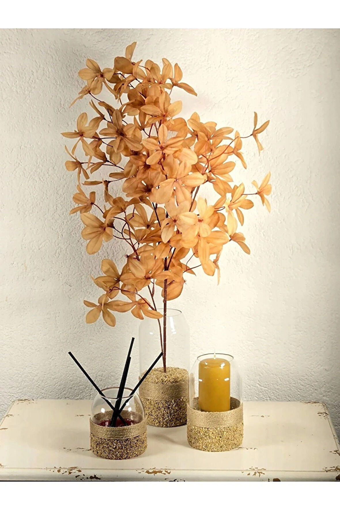 3’lü El Yapımı Cam Mum ve Oda Kokusu Seti Dekoratif Ev Aksesuarı