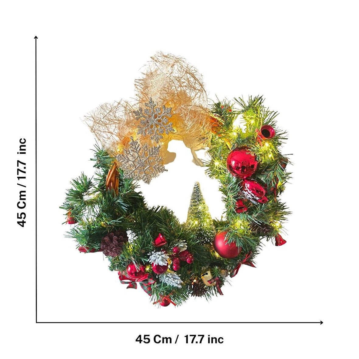 El Yapımı Yılbaşı Kapı ve Duvar Çelengi – Kırmızı & Altın Işıltılı Noel Süsü