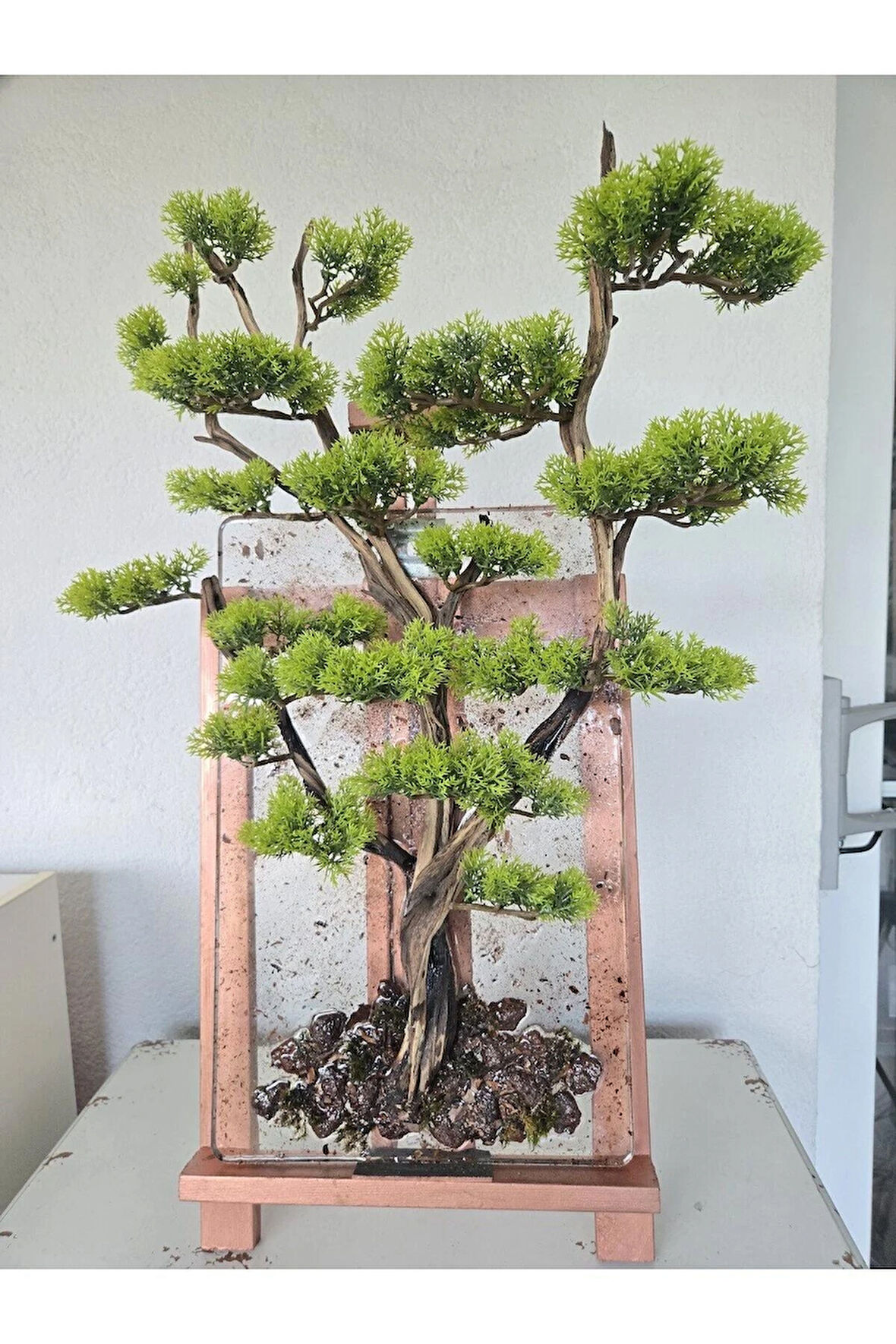 El Yapımı Duvar Bonsai – Doğal Dal ve Şoklanmış Yosun Duvar Dekoru