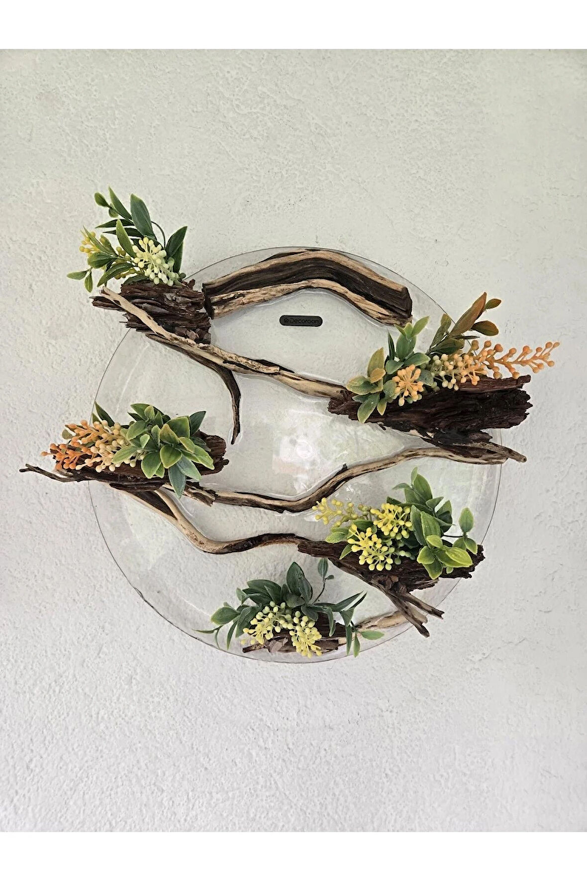 El Yapımı Daire Form Doğal Dal Dekor – Yapay Çiçekli Duvar & Masa Süsü