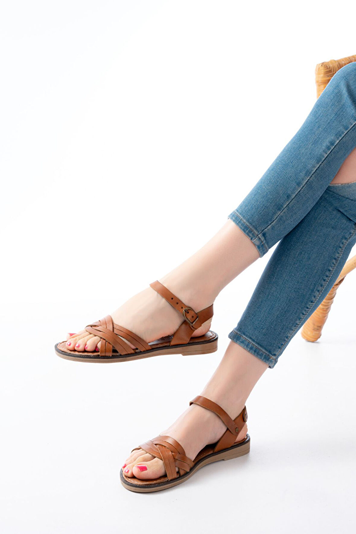 dARGENTO 205-037 Taba Hakiki Deri Ortopedik Taban Kadın Sandalet