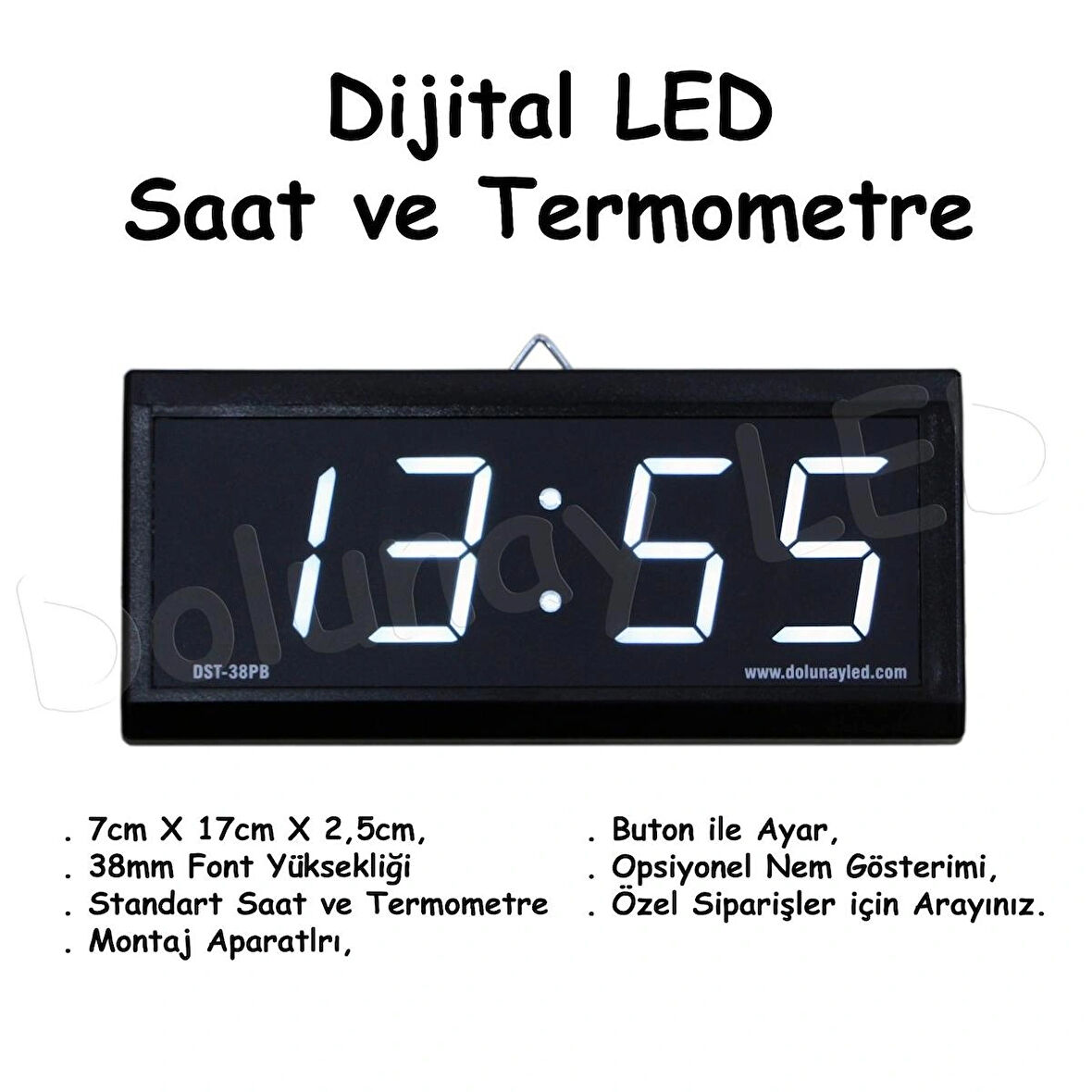 Dijital Saat Termometre 38mm Beyaz