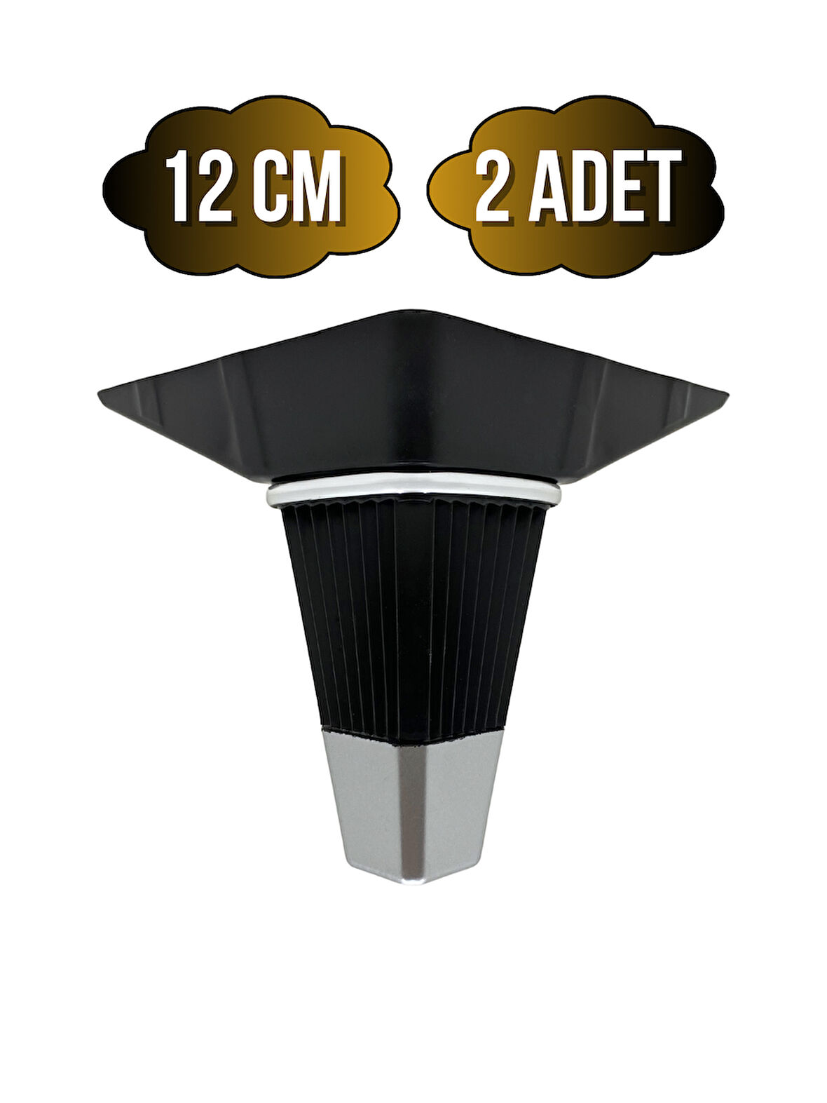 İrem Siyah Krom 12cm Plastik Ayak Mobilya Masa ve Dolap Ayağı(SİYAH KROM)(12CM)(2 ADET)