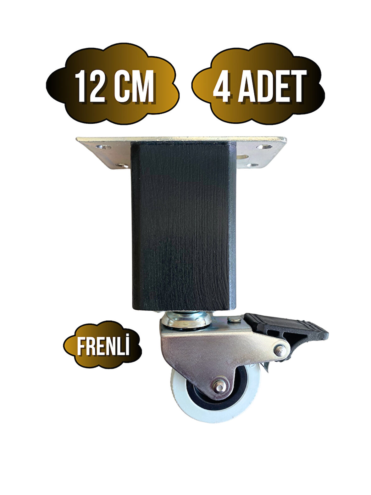 Kale Ahşap Tekerli Ayak Mobilya Masa ve Dolap Tekerli Ayağı(FRENLİ)(12CM)(ANTRASİT)(4 ADET)(KAYIN)