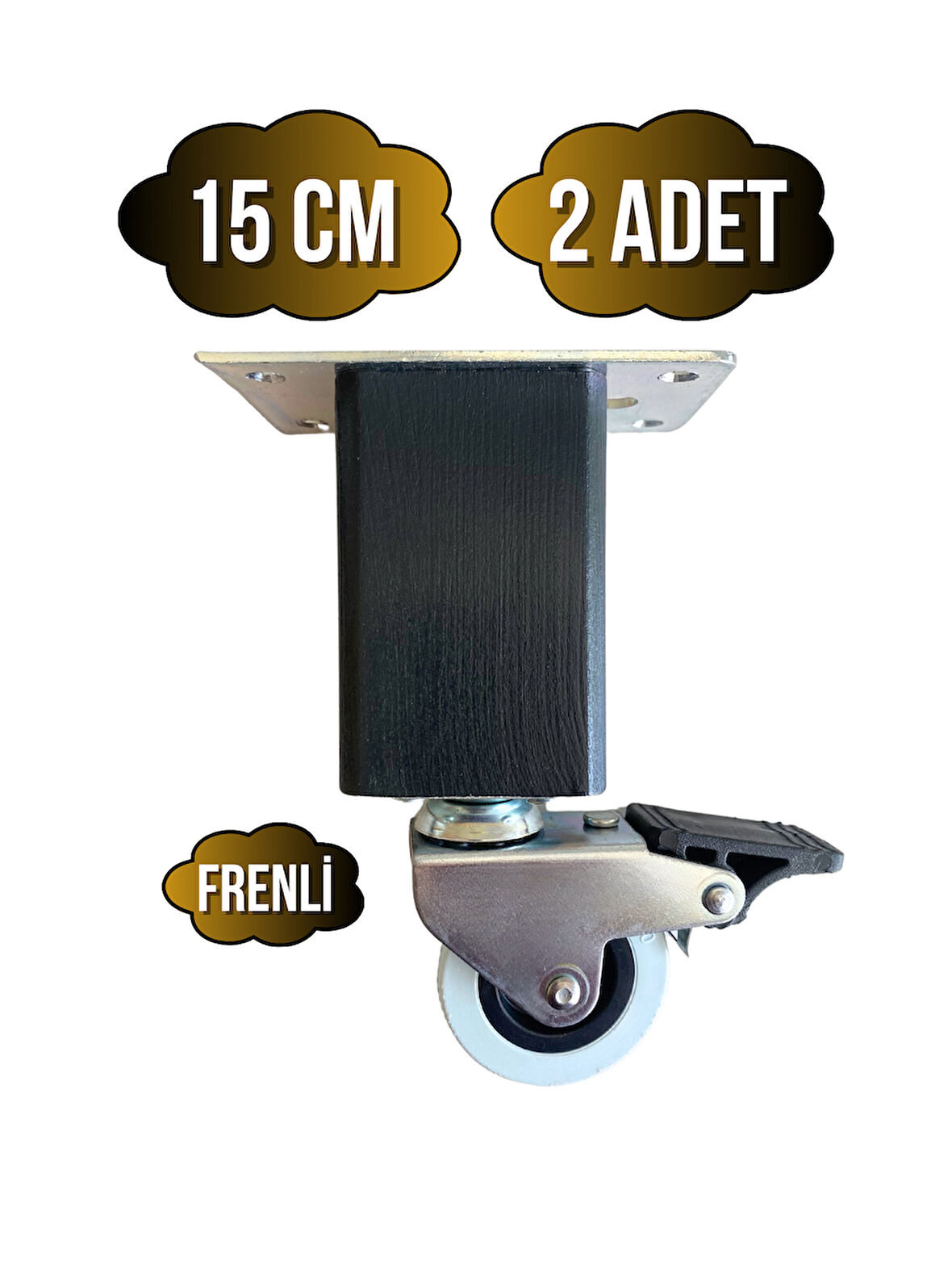 Kale Ahşap Tekerli Ayak Mobilya Masa ve Dolap Tekerli Ayağı(FRENLİ)(15CM)(ANTRASİT)(2 ADET)(KAYIN)