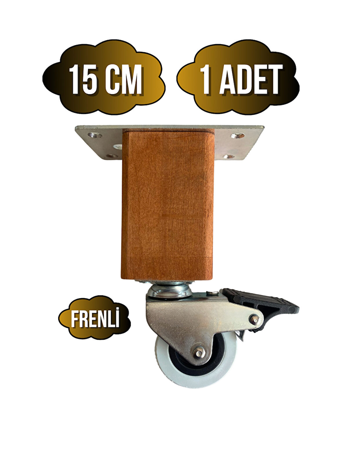 Kale Ahşap Tekerli Ayak Mobilya Masa ve Dolap Tekerli Ayağı(FRENLİ)(15CM)(CEVİZ)(1 ADET)(KAYIN)
