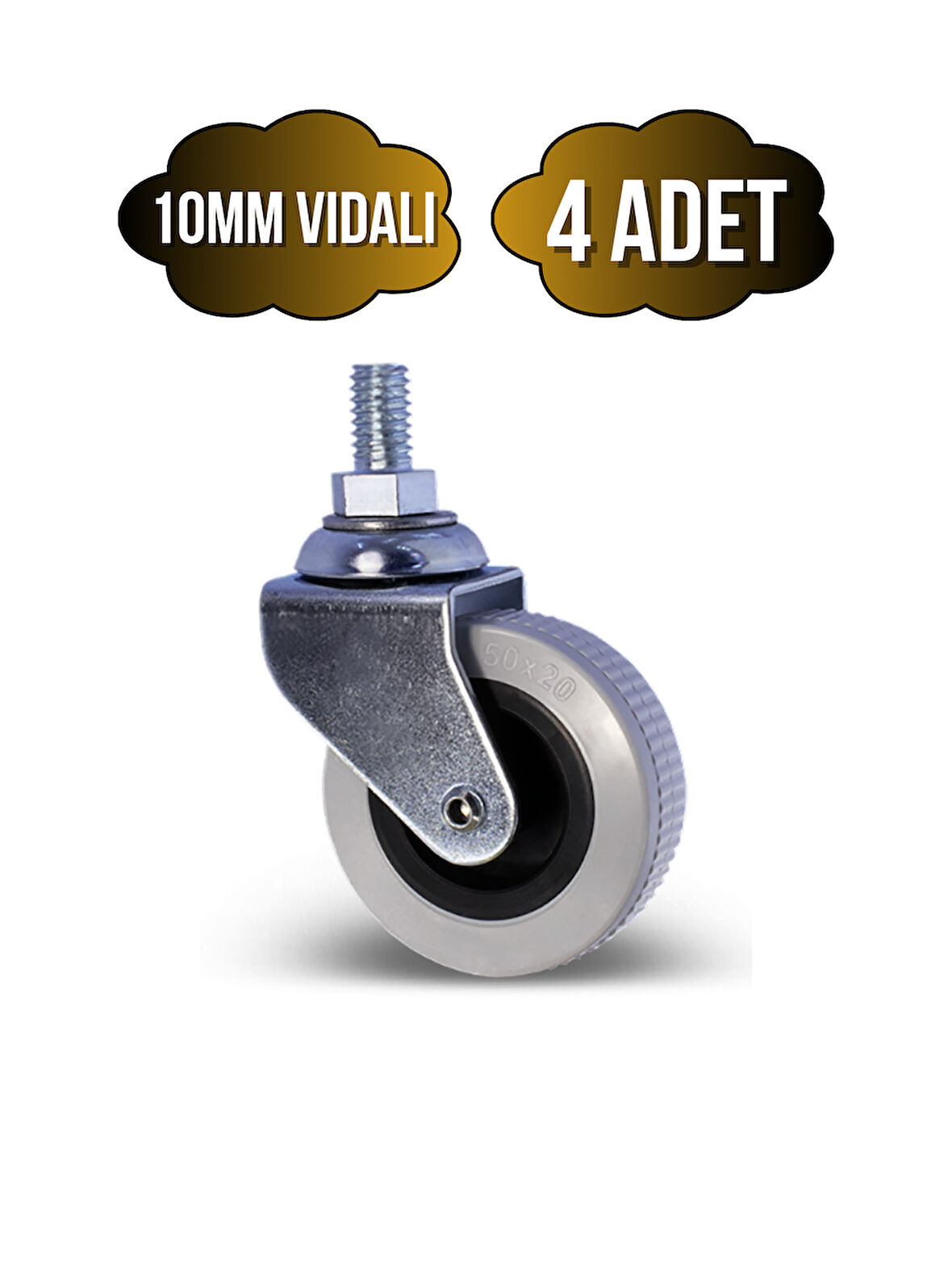 10mm Vidalı Frensiz Sandalye Tekeri Koltuk ve Sehpa Tekeri 50mm(GRİ)(FRENSİZ)(10MM VİDALI)(4 ADET)