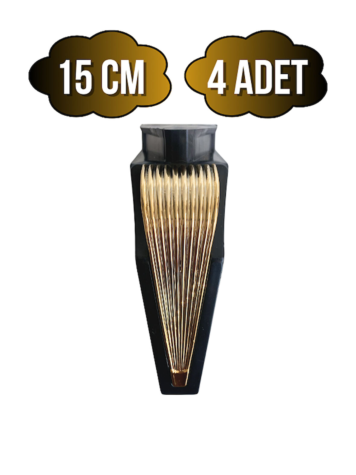 STİL 15CM Plastik Ayak Mobilya Masa ve Dolap Ayağı(15CM)(SİYAH - ALTIN)(4 ADET)