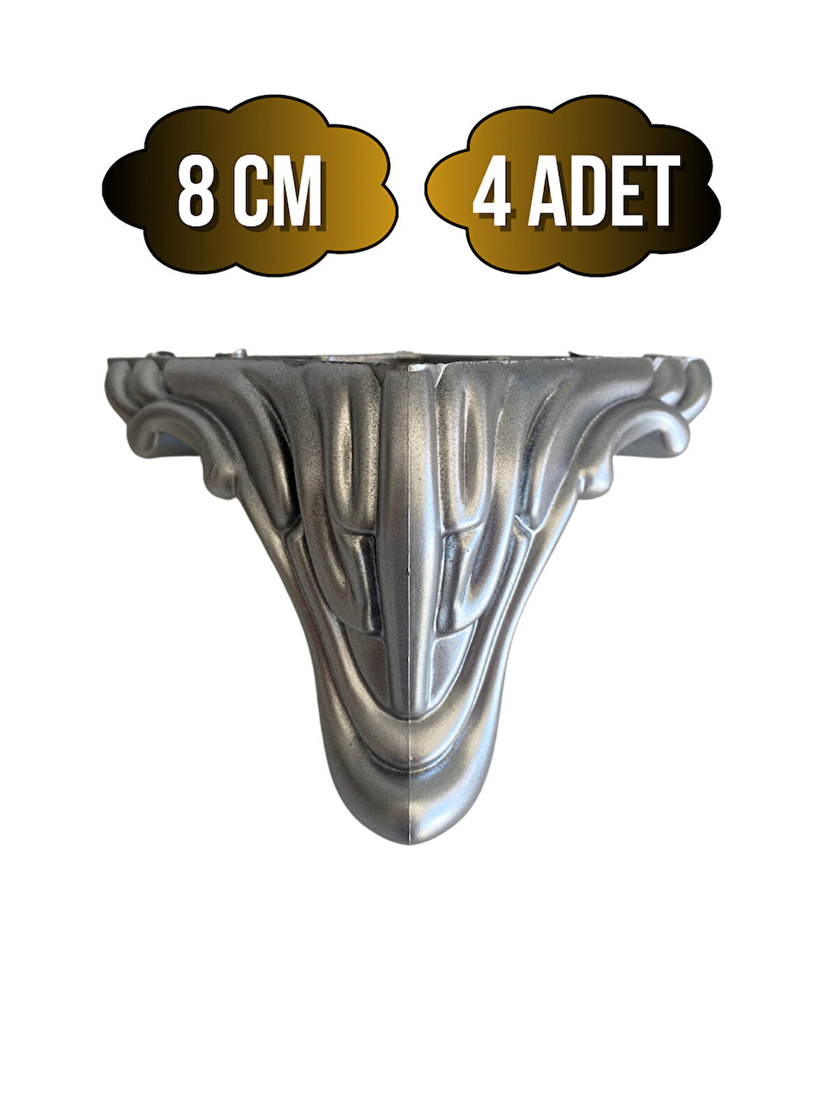 Lükens Desenli Gümüş 8cm Plastik Ayak Mobilya Masa ve Dolap Ayağı(8CM)(GRİ-GÜMÜŞ)(4 ADET)