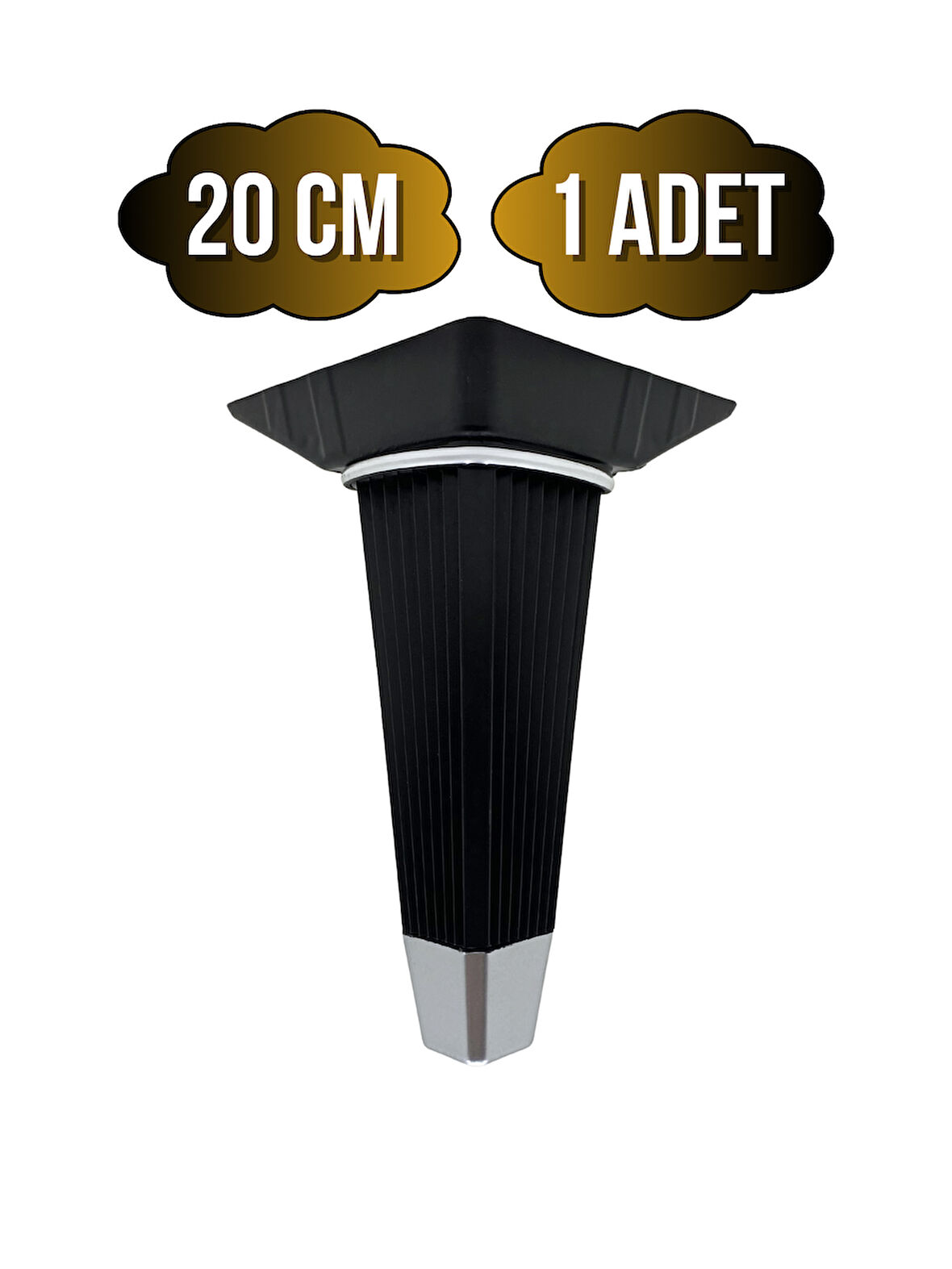 İrem Siyah Krom 20cm Plastik Ayak Mobilya Masa ve Dolap Ayağı(20CM)(SİYAH - KROM)(1 ADET)