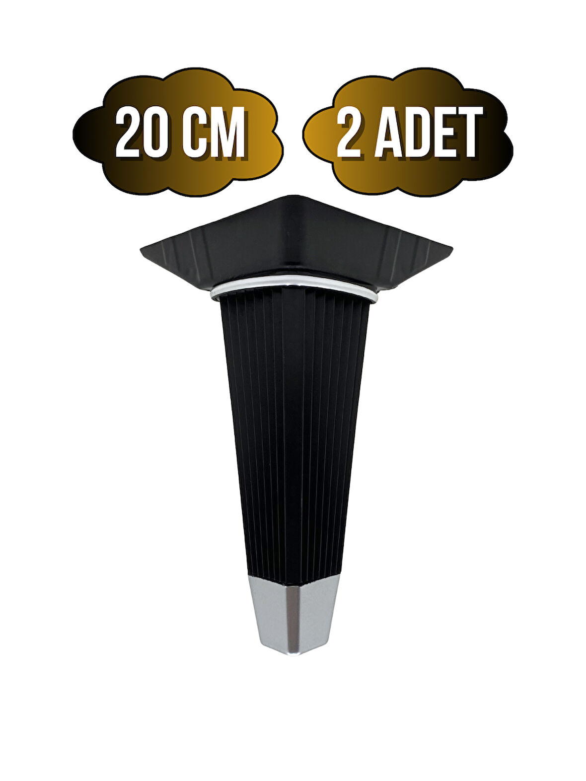 İrem Siyah Krom 20cm Plastik Ayak Mobilya Masa ve Dolap Ayağı(20CM)(SİYAH - KROM)(2 ADET)