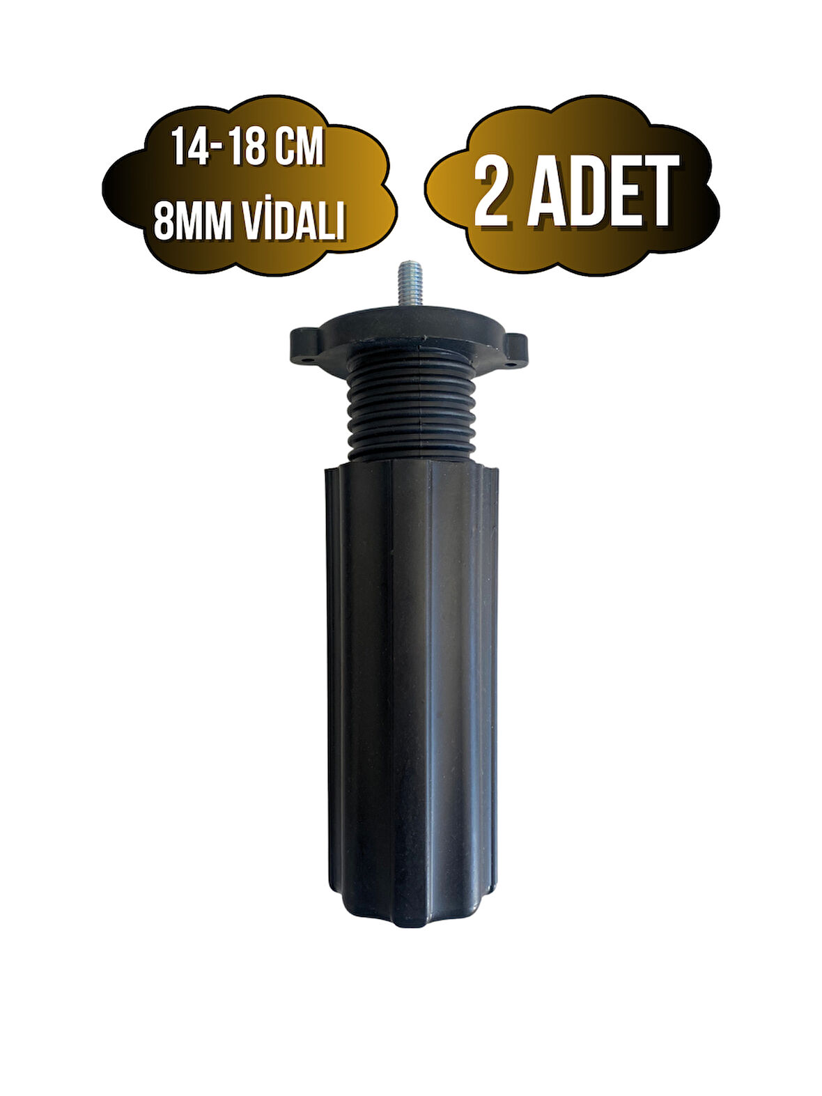 Siyah 14-18cm Ayarlı Plastik Orta Mobilya Masa ve Dolap Ayağı(14-18CM)(SİYAH)(8MM VİDALI)(2 ADET)