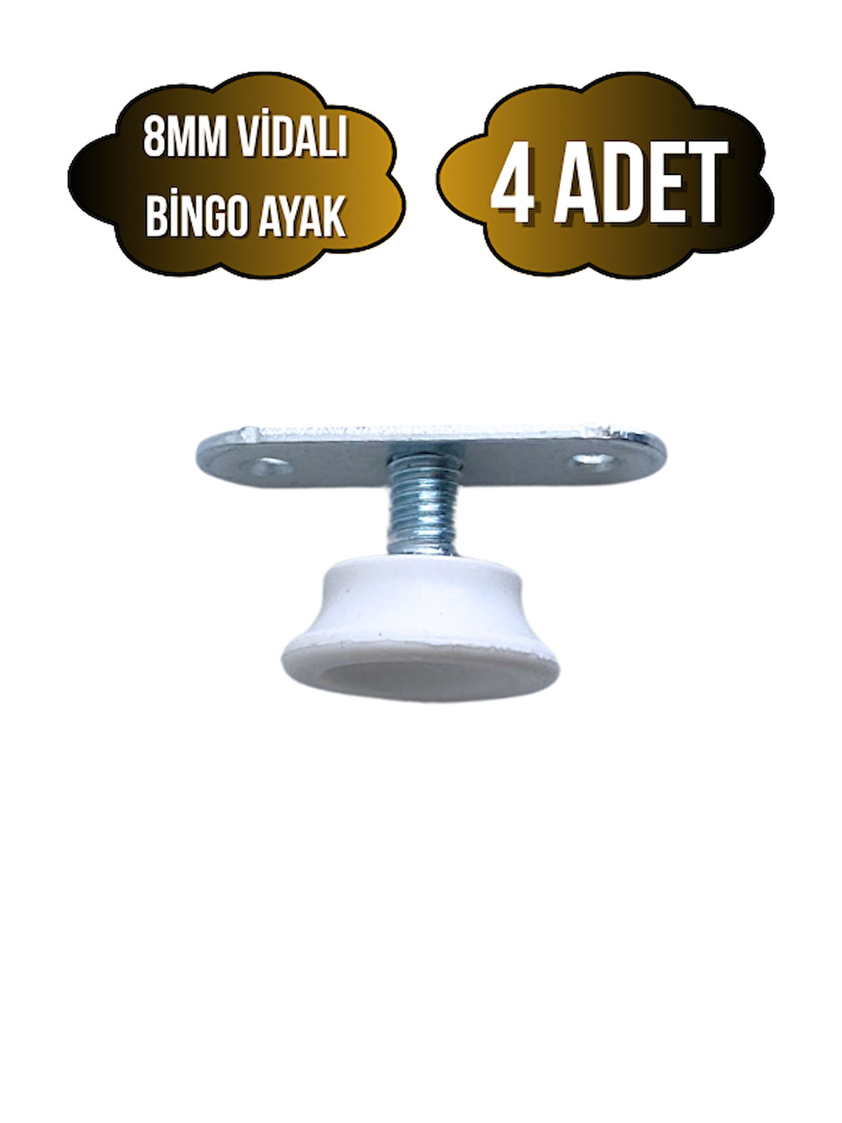 Beyaz Bingo Ayarlanabilir Ayak 8mm Vidalı Masa Ayağı(4 ADET)(EN DÜŞÜK YÜK:13MM EN BÜYÜK YÜK:22MM)