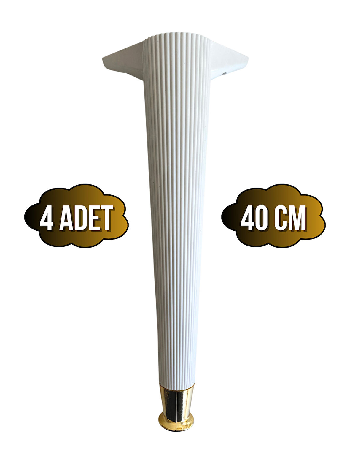 Desenli 40cm Beyaz Plastik Ayak Mobilya Masa Sehpa Dolap Ayağı(40CM)(BEYAZ - ALTIN)(4 ADET)
