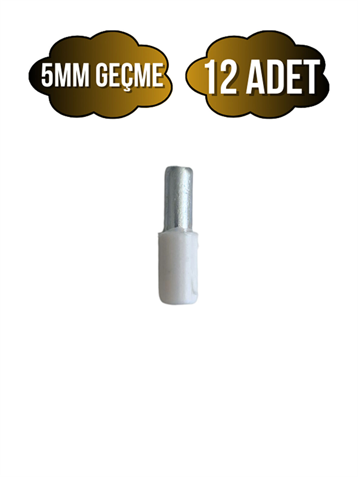 Metal Beyaz 5mm Geçme Raf Pimi Dolap Raf Altı Pimi(5MM)(METAL)(BEYAZ)(12 ADET)