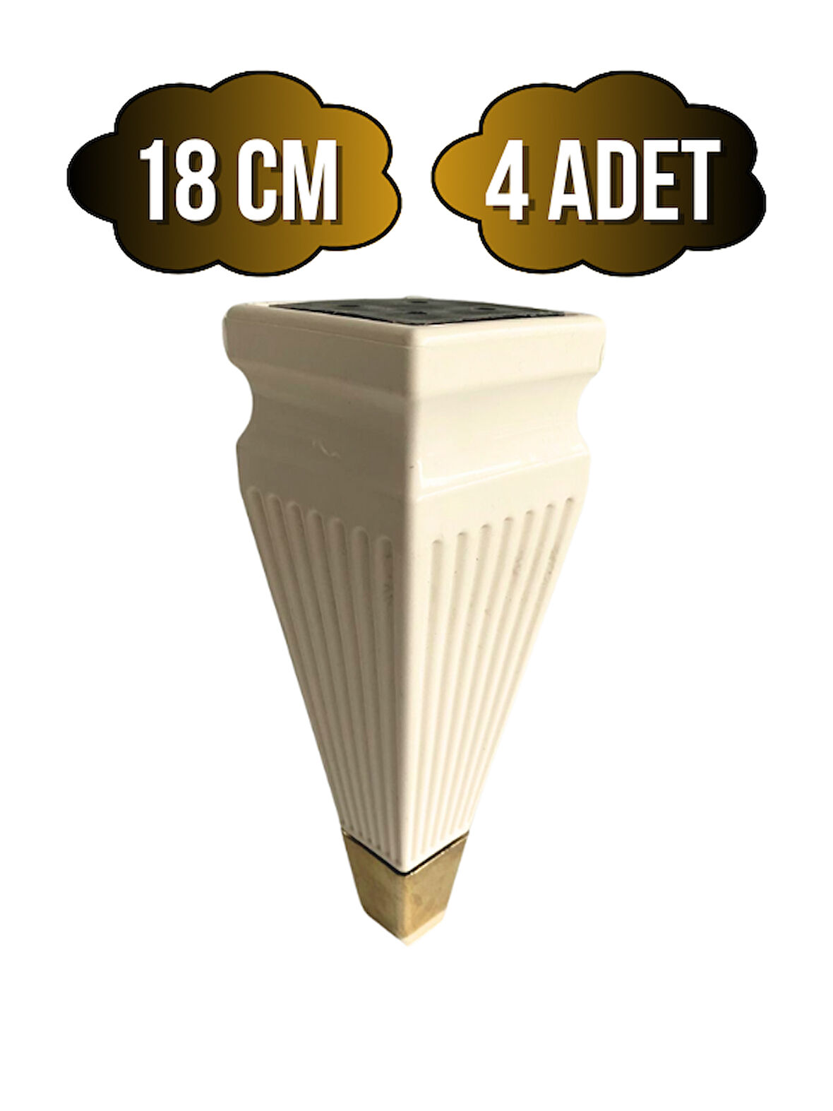 Kule Desenli Krem Plastik Ayak Mobilya Masa ve Dolap Ayağı(18CM)(KREM - ALTIN)(4 ADET)