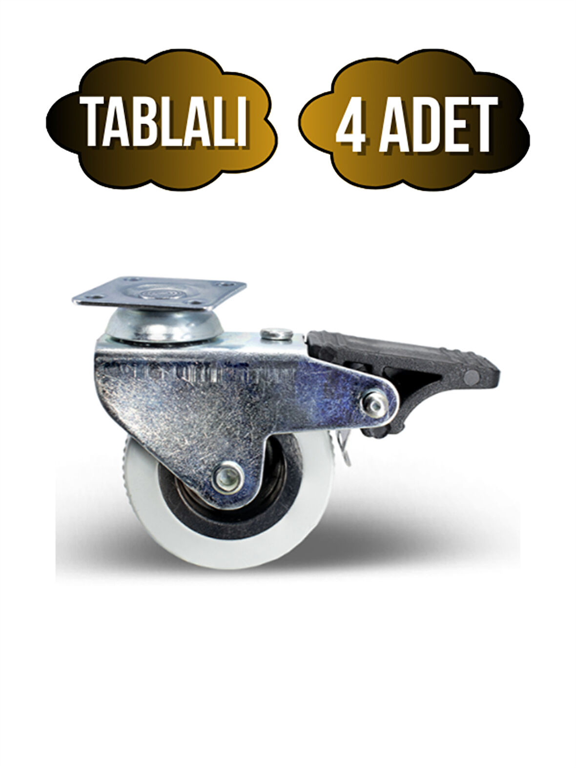 Düz Tabla Frenli Lüks Masa Tekeri Sehpa Tekeri(FRENLİ)(KROM - GRİ)(7CM)(4 ADET)(TEKER:50x20MM)