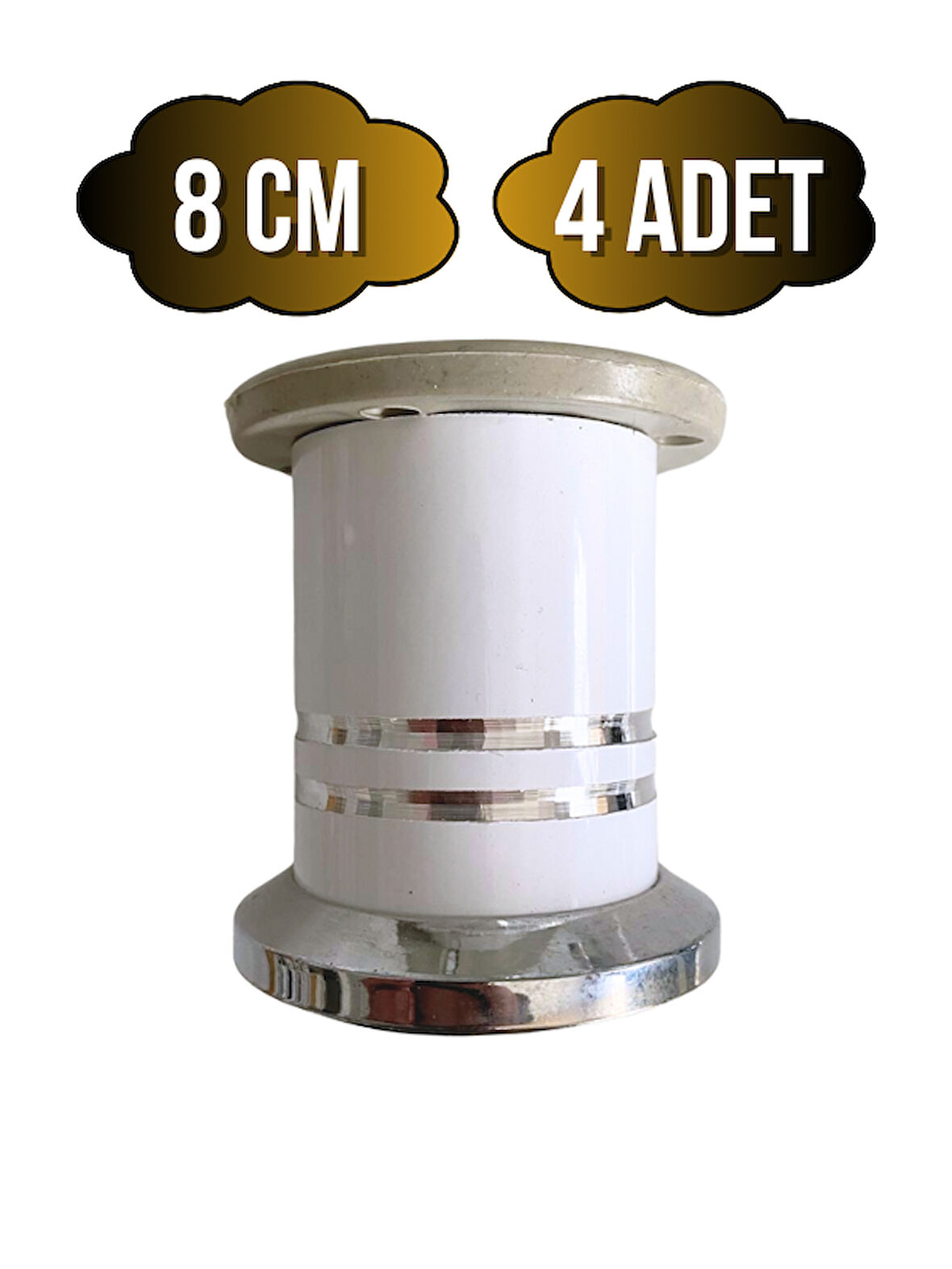 Düz Şeritli 8cm Alüminyum Ayak Mobilya Masa ve Dolap Ayağı(BEYAZ)(8CM)(4 ADET)
