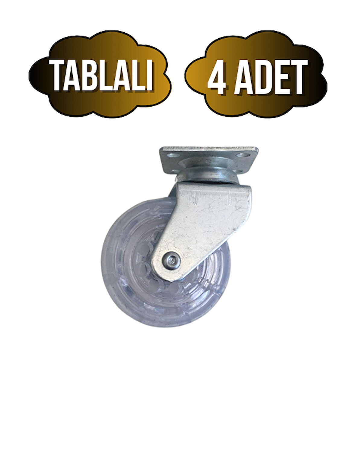 Düz Tabla Şeffaf Lastik Masa Tekeri Sehpa Tekeri(7CM)(METAL)(ŞEFFAF)(50x20MM)(4 ADET)