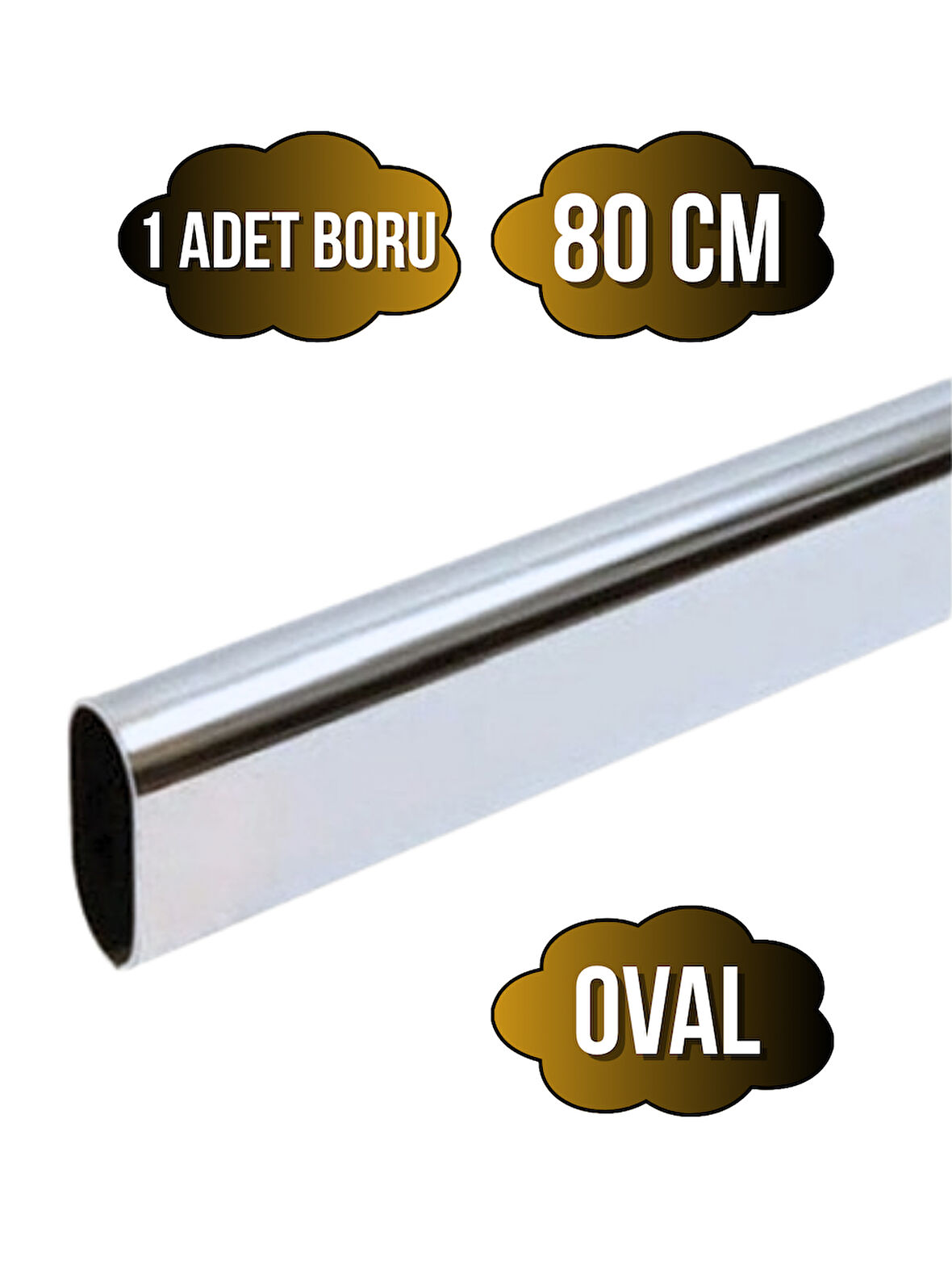 Metal Krom Oval Askı Borusu Mobilya Askı Borusu(METAL)(80CM)(KROM)(OVAL)(EN:15MM BOY:30MM)
