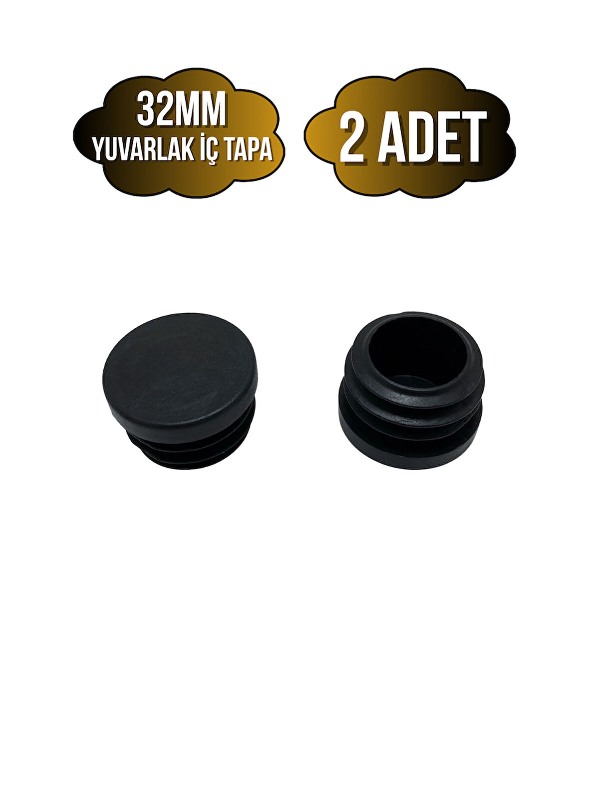 Yuvarlak Demir Profil İç Tapa Geçme Plastik Ayak Geçme Koruma Plastiği(32MM)(2 ADET)(SİYAH)
