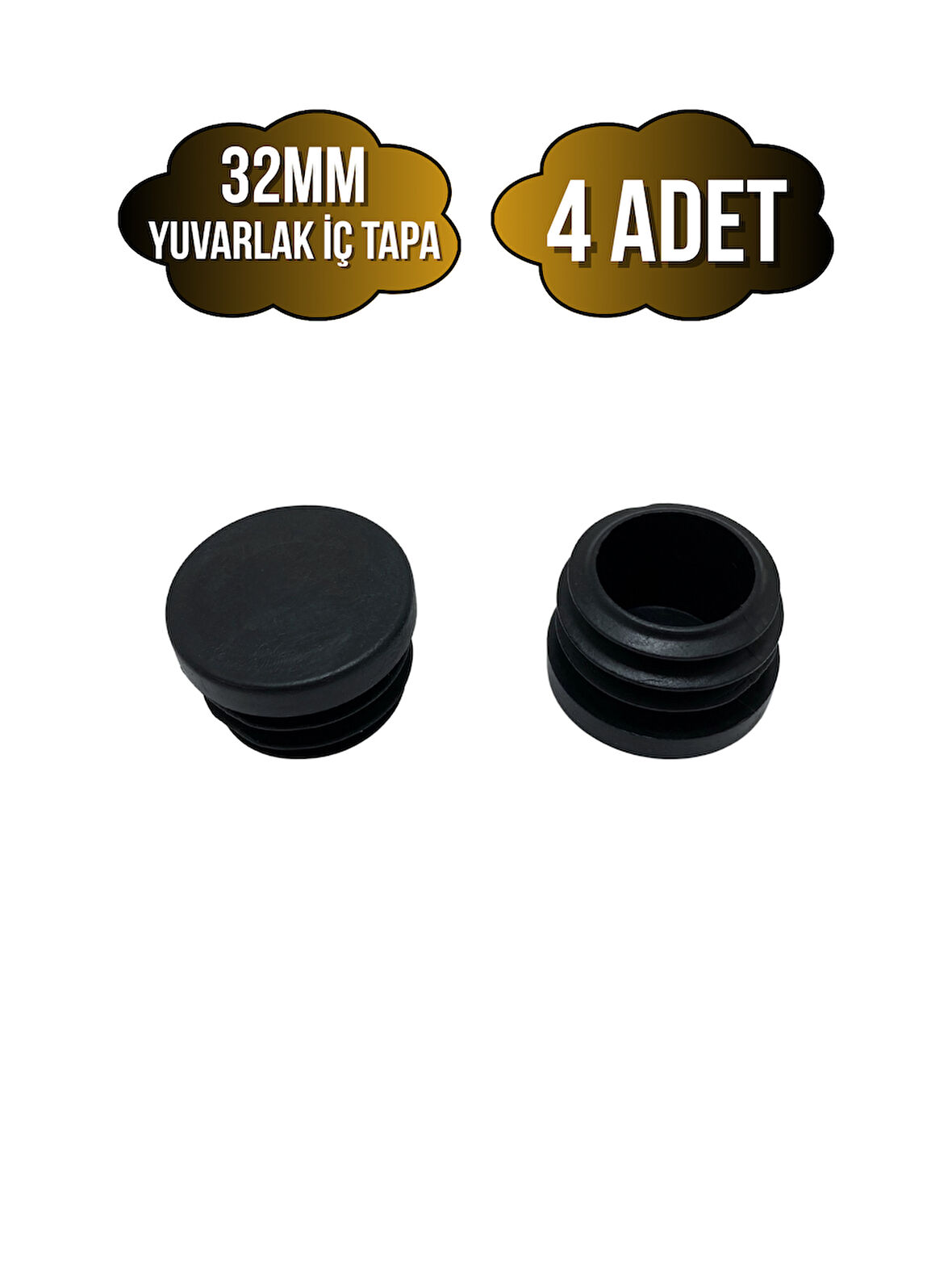 Yuvarlak Demir Profil İç Tapa Geçme Plastik Ayak Geçme Koruma Plastiği(32MM)(4 ADET)(SİYAH)