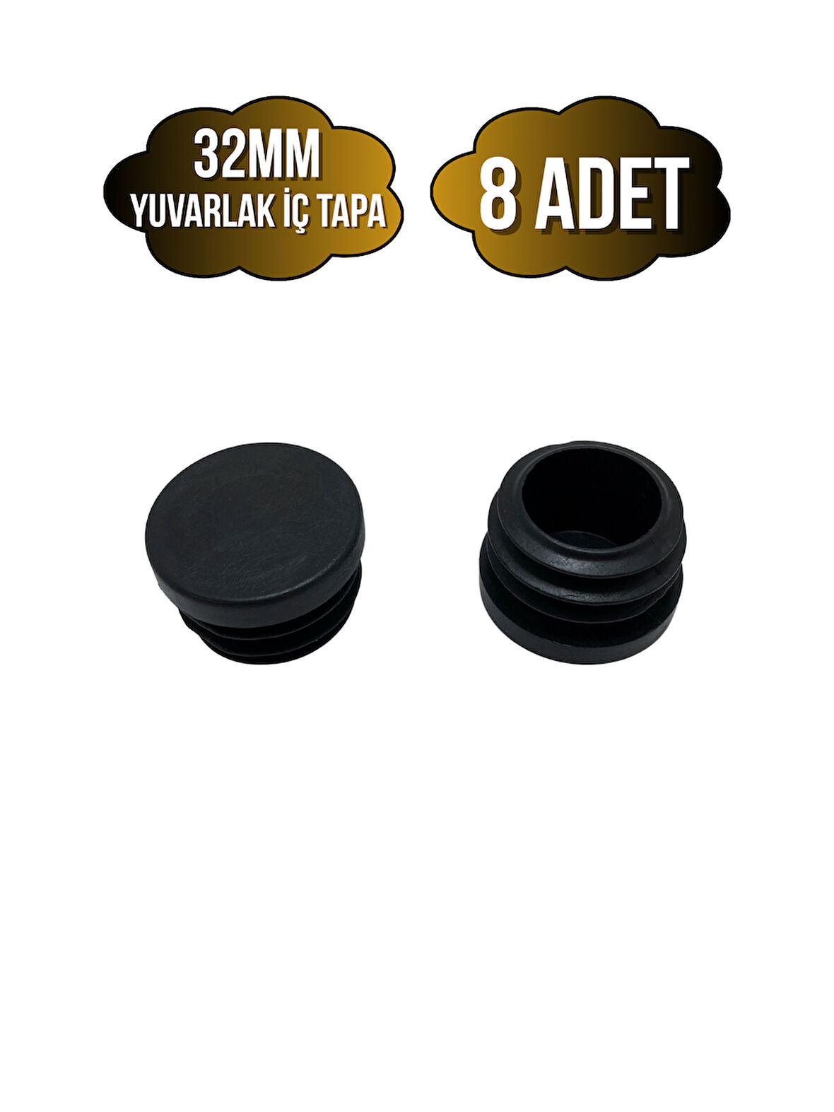 Yuvarlak Demir Profil İç Tapa Geçme Plastik Ayak Geçme Koruma Plastiği(32MM)(8 ADET)(SİYAH)