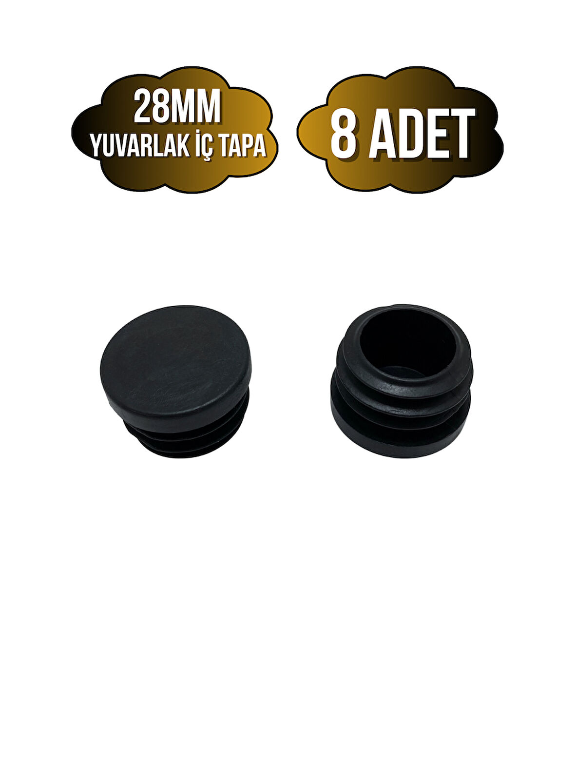 Yuvarlak Demir Profil İç Tapa Geçme Plastik Ayak Geçme Koruma Plastiği(28MM)(8 ADET)(SİYAH)
